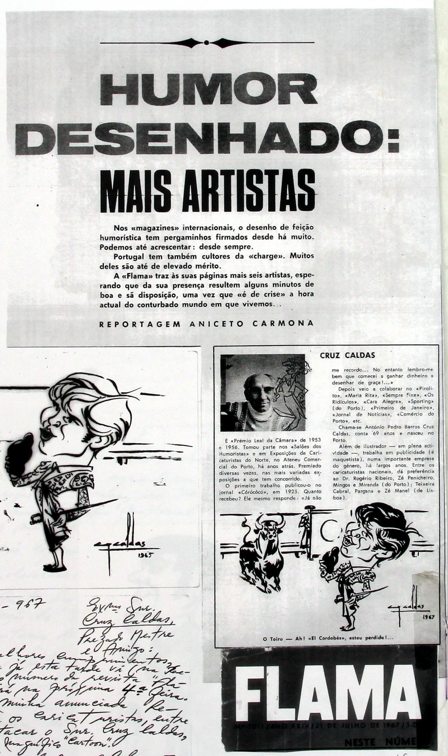 Cruz Caldas e Aniceto Carmona, caricaturista lisboeta : «Flama» : humor desenhado : mais artistas : Cruz Caldas