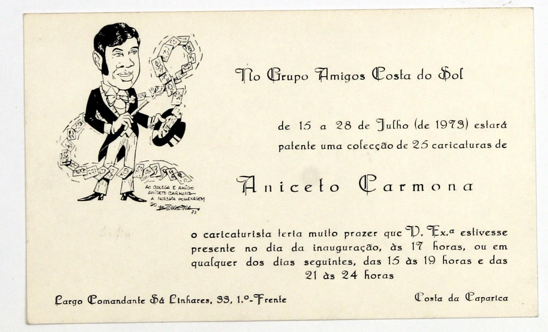 Cruz Caldas e Aniceto Carmona, caricaturista lisboeta : Exposição de Aniceto Carmona : convite