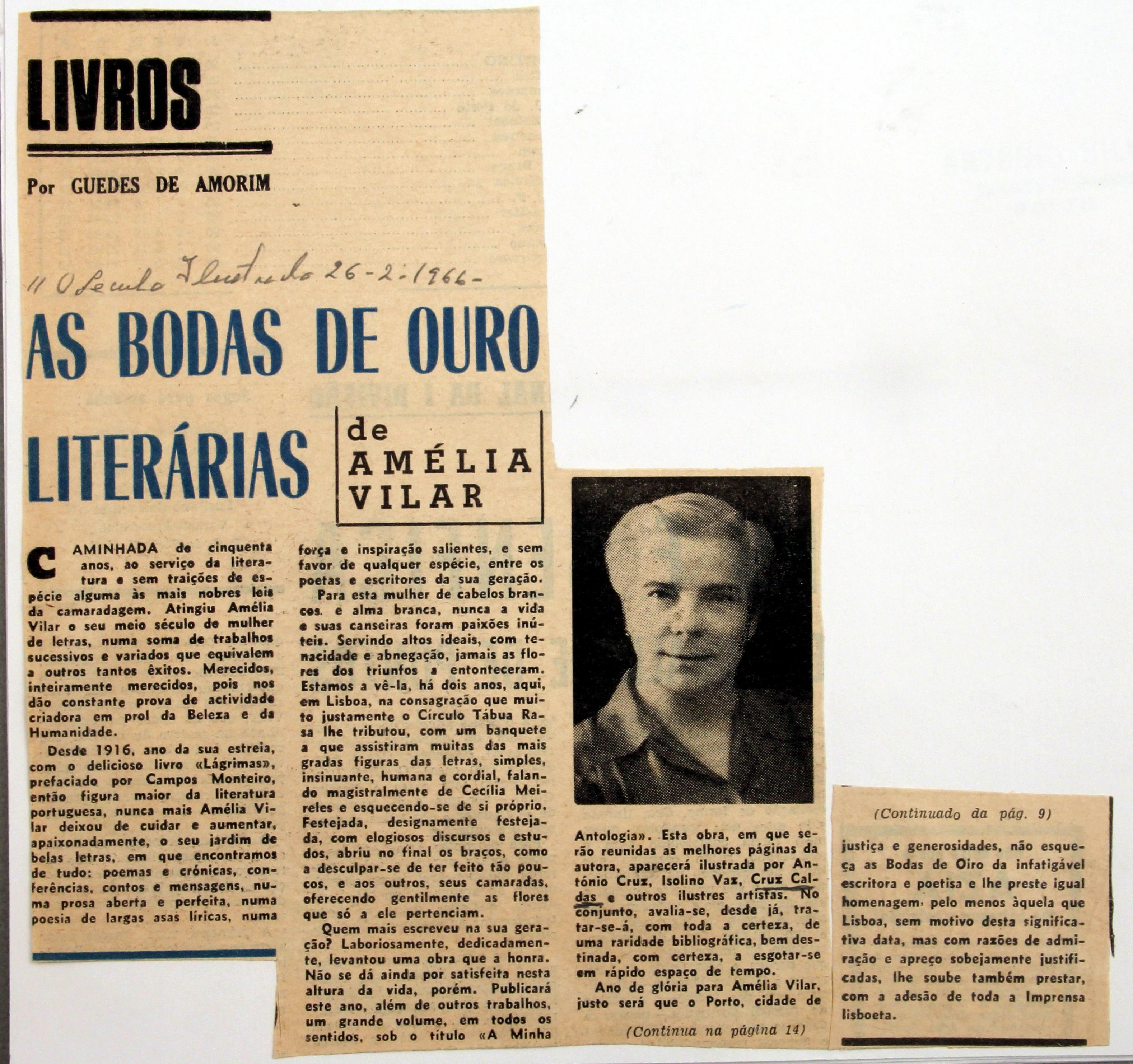 Cruz Caldas e a poetisa Amélia Vilar : «O Século Ilustrado» : Livros : as bodas de ouro literárias de Amélia Vilar