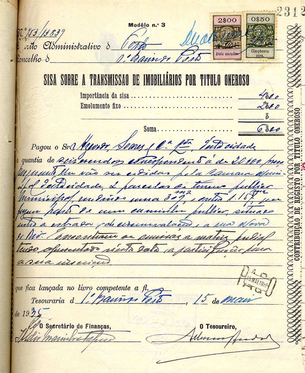 Processo de escritura lavrada na folha 183 do livro 96, em 26 de Junho de 1935