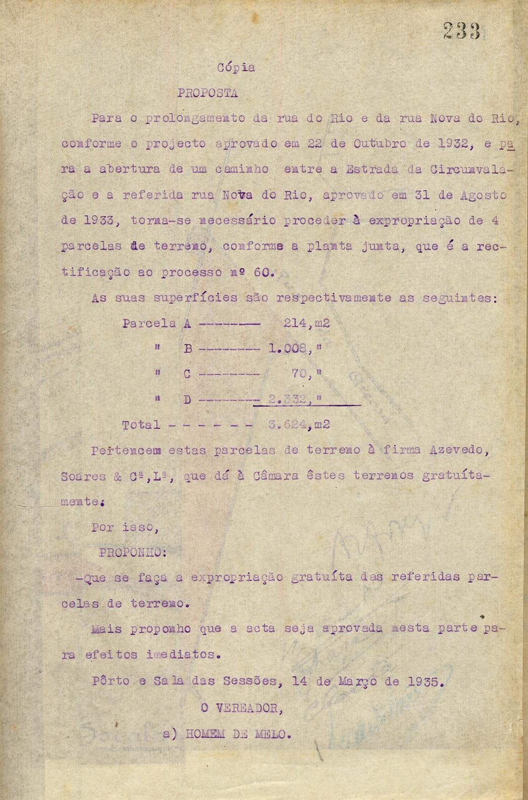 Processo de escritura lavrada na folha 185 do livro 96, em 26 de Junho de 1935