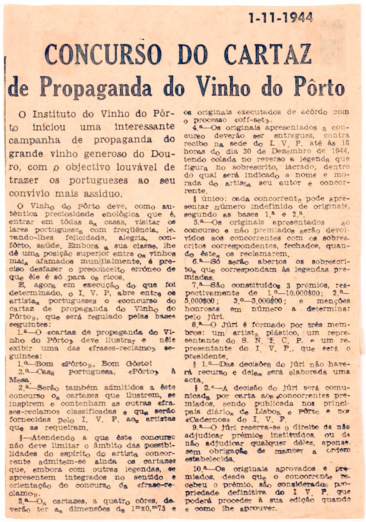 [Regulamento do] Concurso do cartaz de propaganda do Vinho do Porto