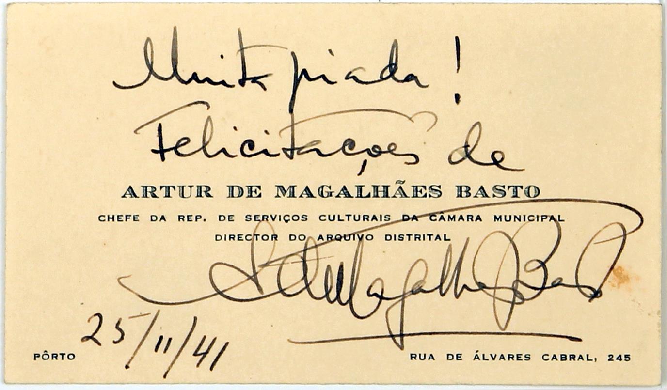 Cartão de visita do Dr. Artur de Magalhães Basto