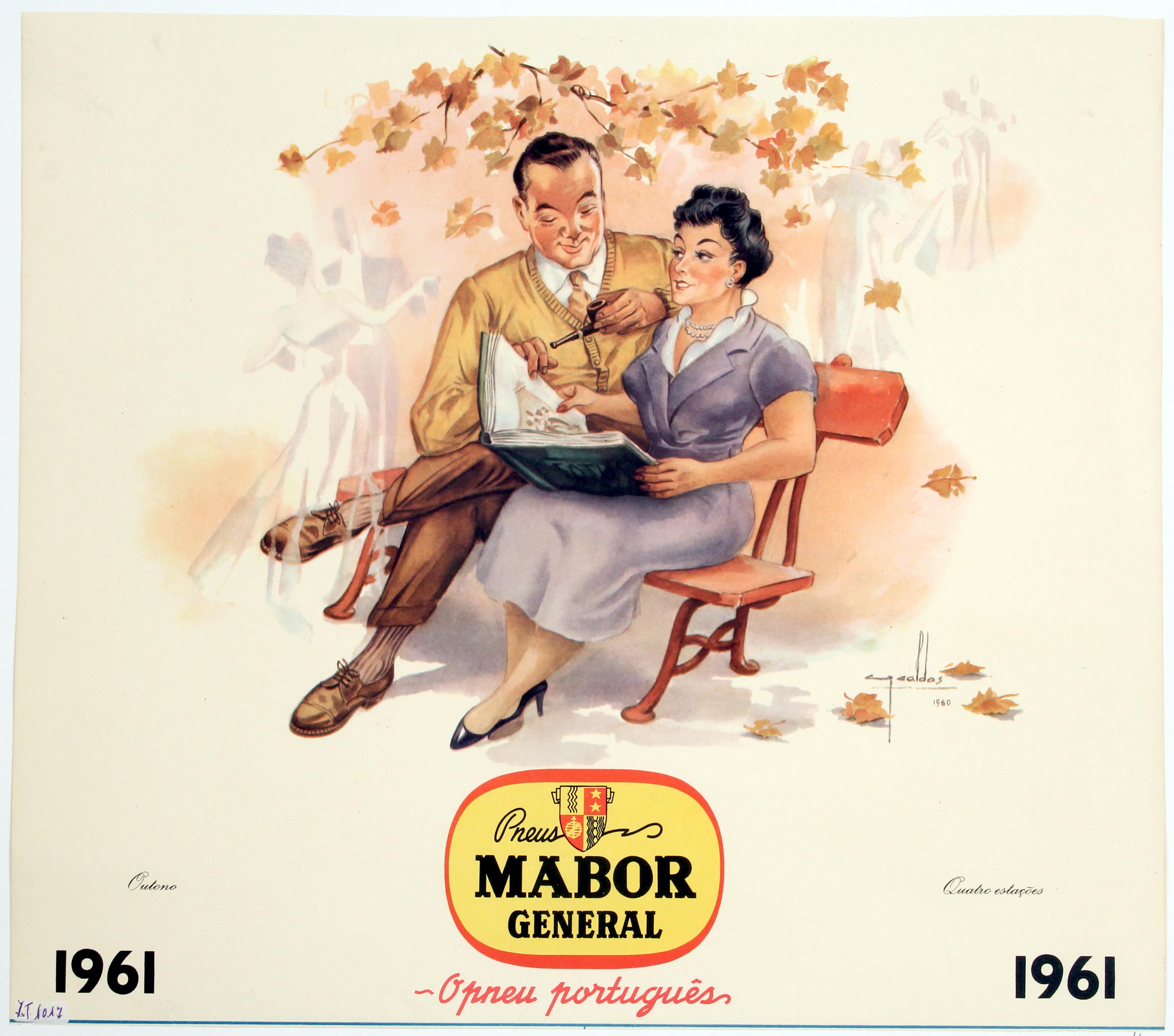 Cartaz de propaganda quatro estações : pneus Mabor General : o pneu português : Outono