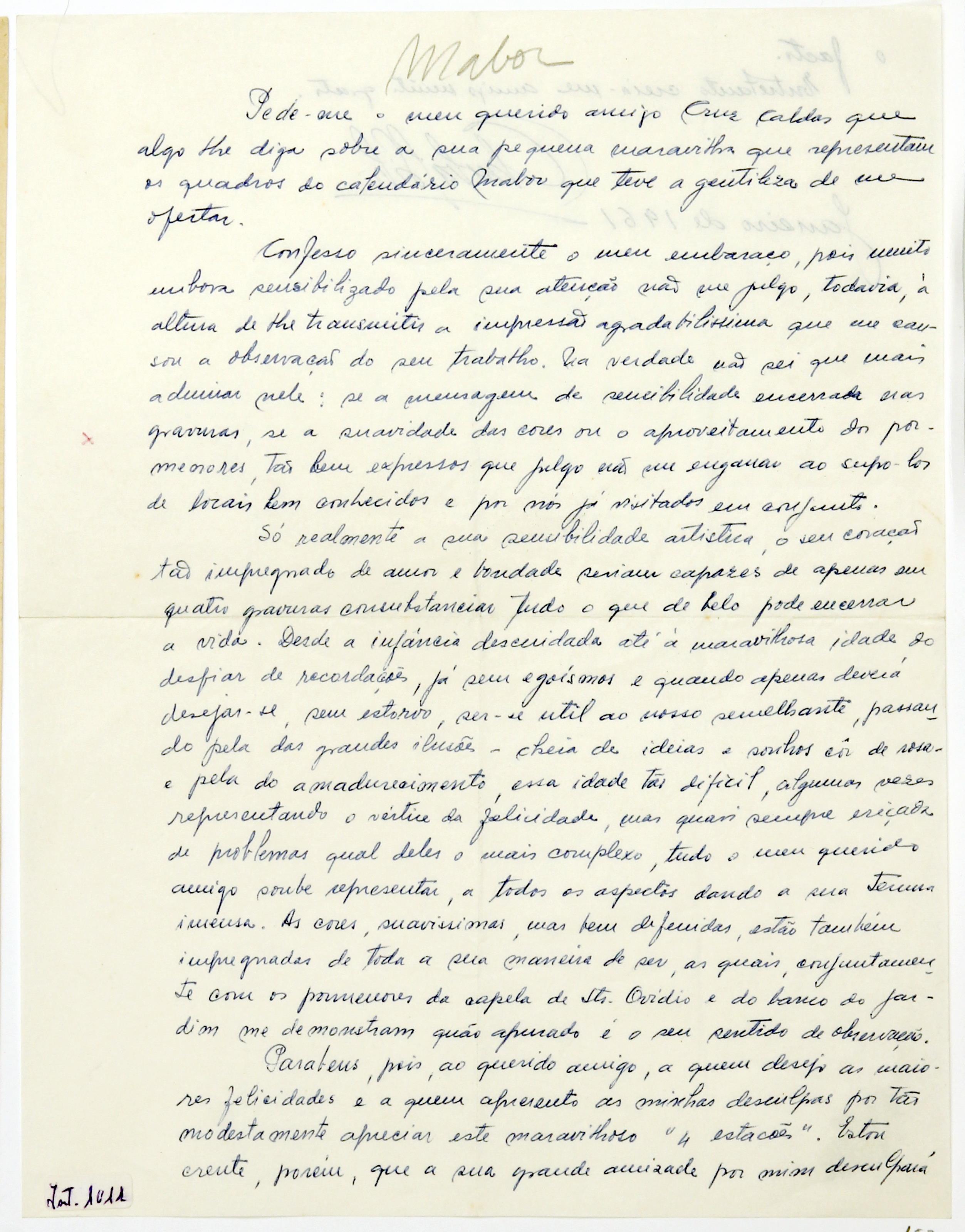 [Carta do administrador da Manufatura Nacional de Borracha dirigida a António Cruz Caldas : 1961]