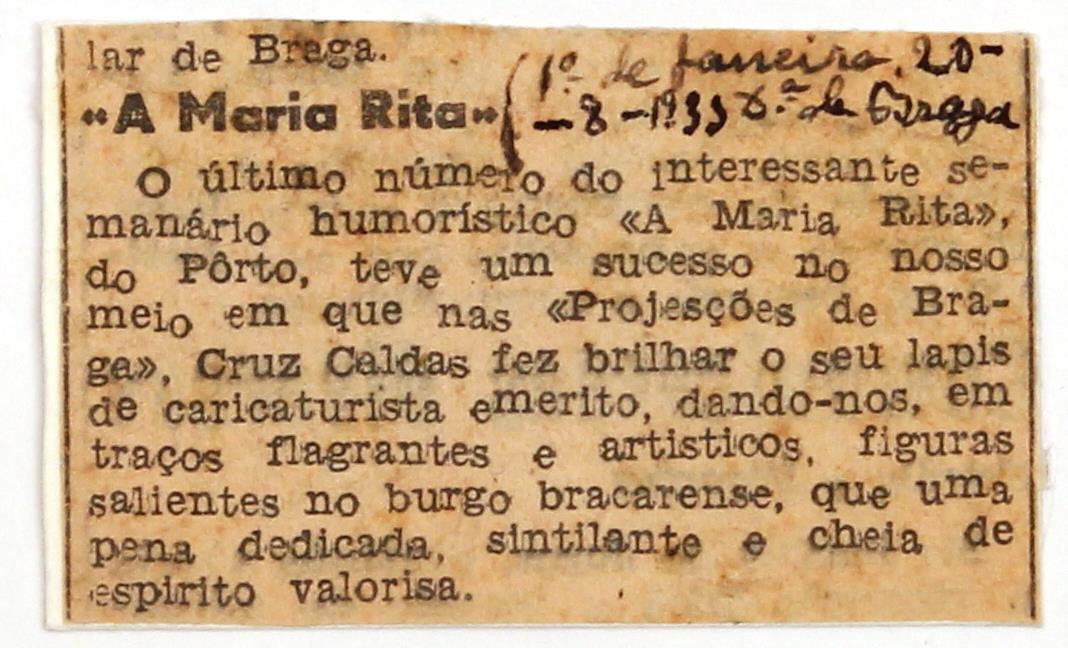«Maria Rita» : semanário humorístico : «O Primeiro de Janeiro» : A Maria Rita