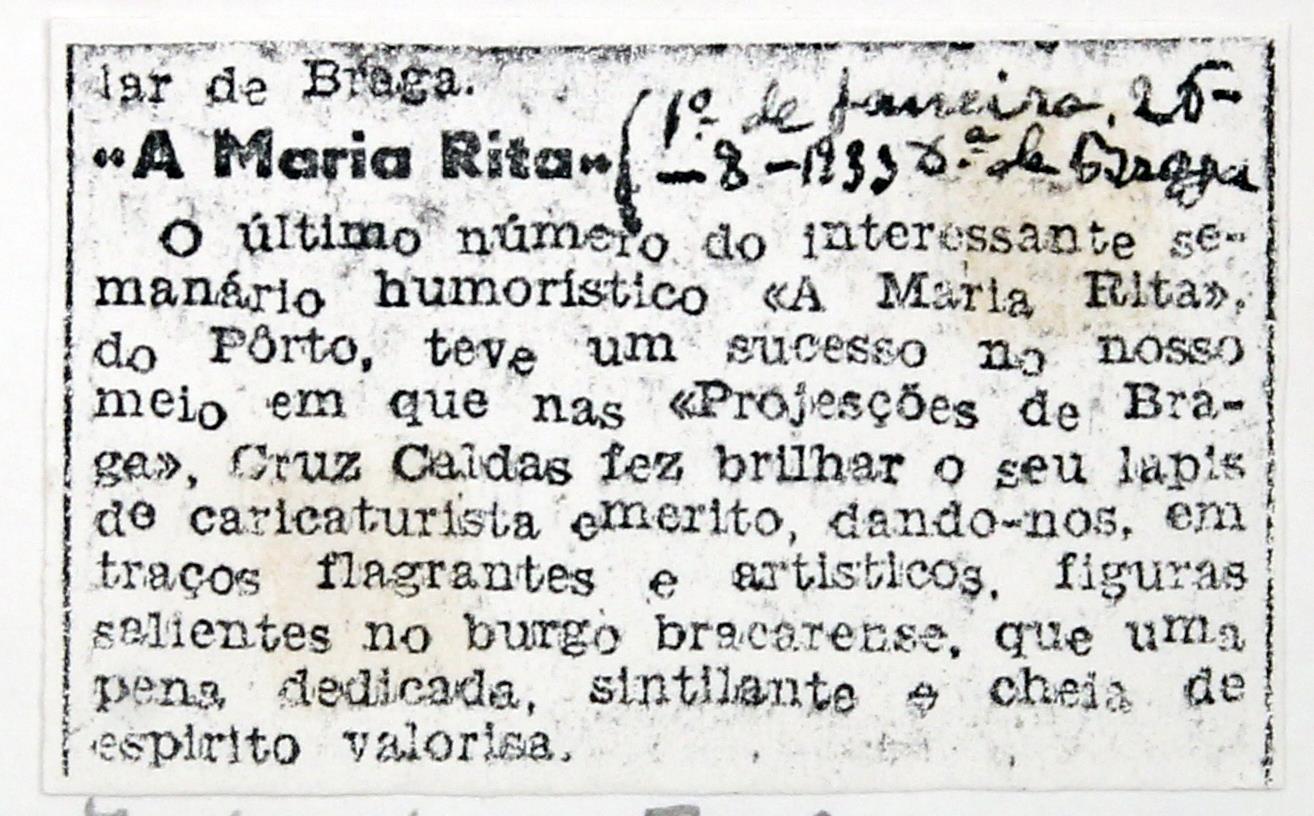 «Maria Rita» : semanário humorístico : «O Primeiro de Janeiro» : A Maria Rita