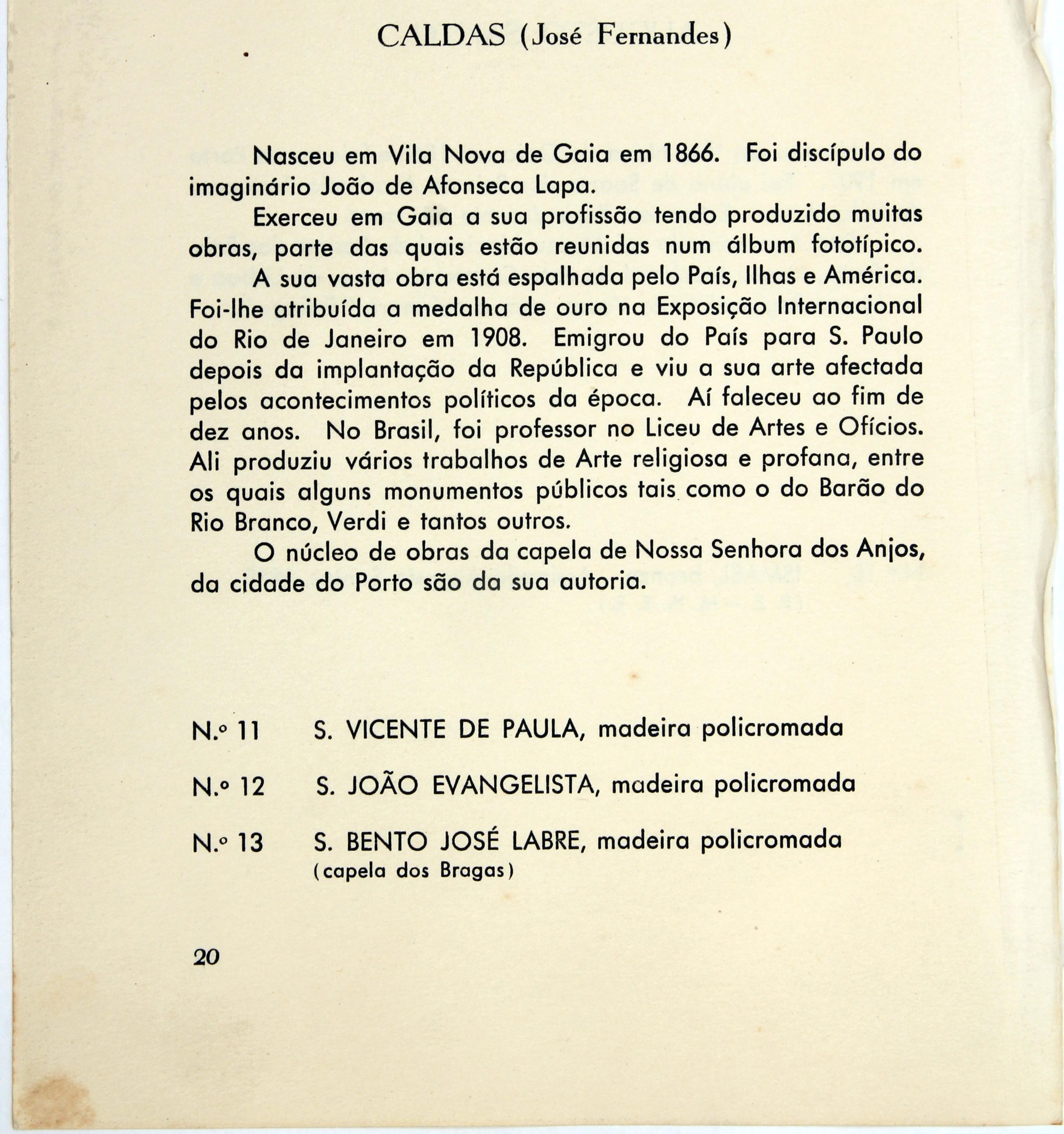 Cruz Caldas (1) : 1897-1928 : «Escultores de Gaia» : catálogo da exposição