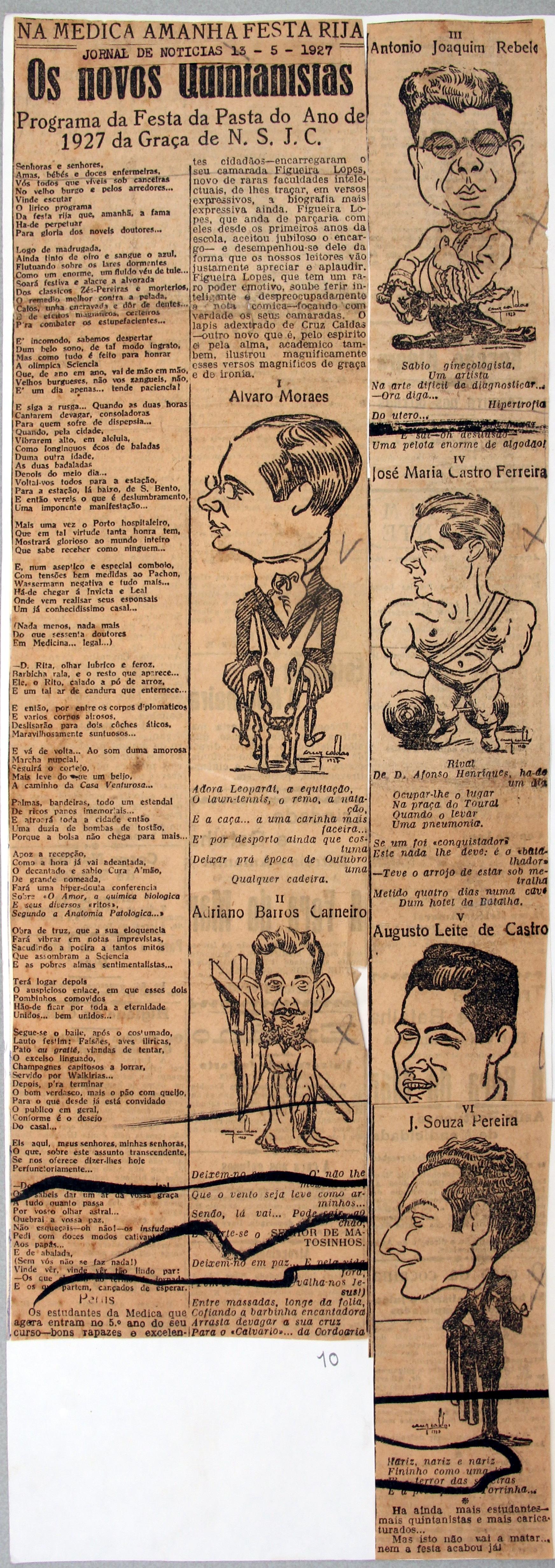 Cruz Caldas (2) : 1928-1946 : «Jornal de Notícias» : na medicina amanhã festa rija : os novos quintanistas : programa da festa da pasta do ano de 1927 ()
