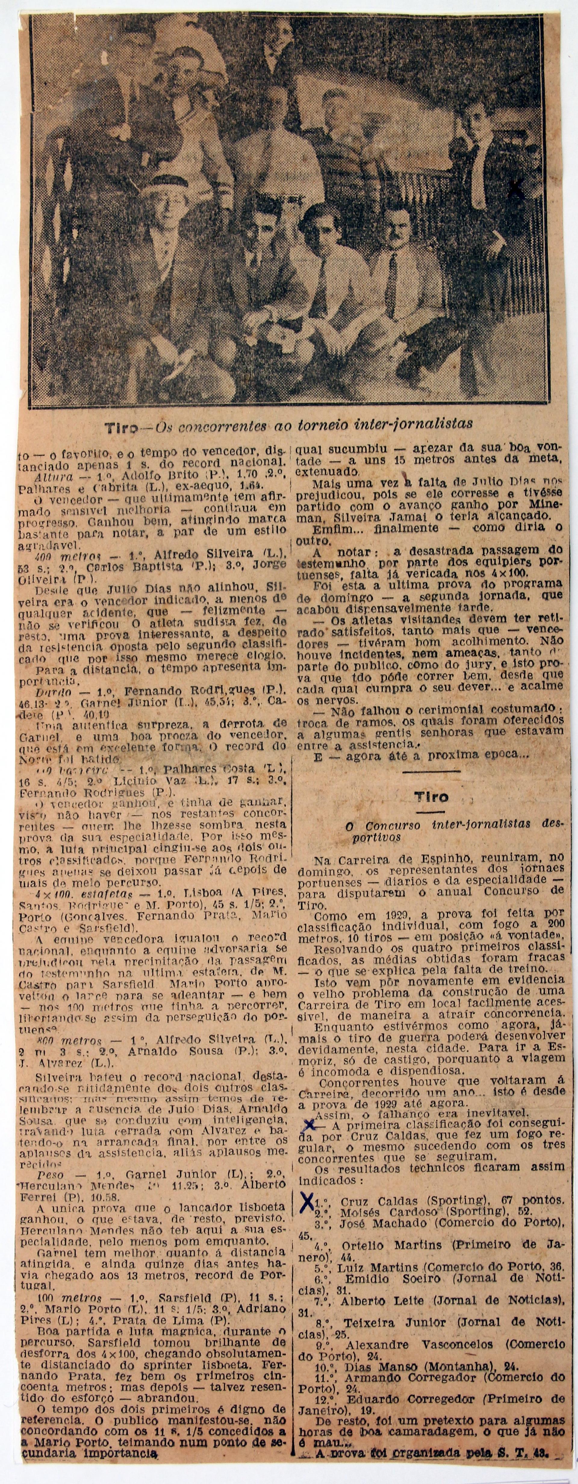 Cruz Caldas (2) : 1928-1946 : tiro : os concorrentes ao torneio inter-jornalistas