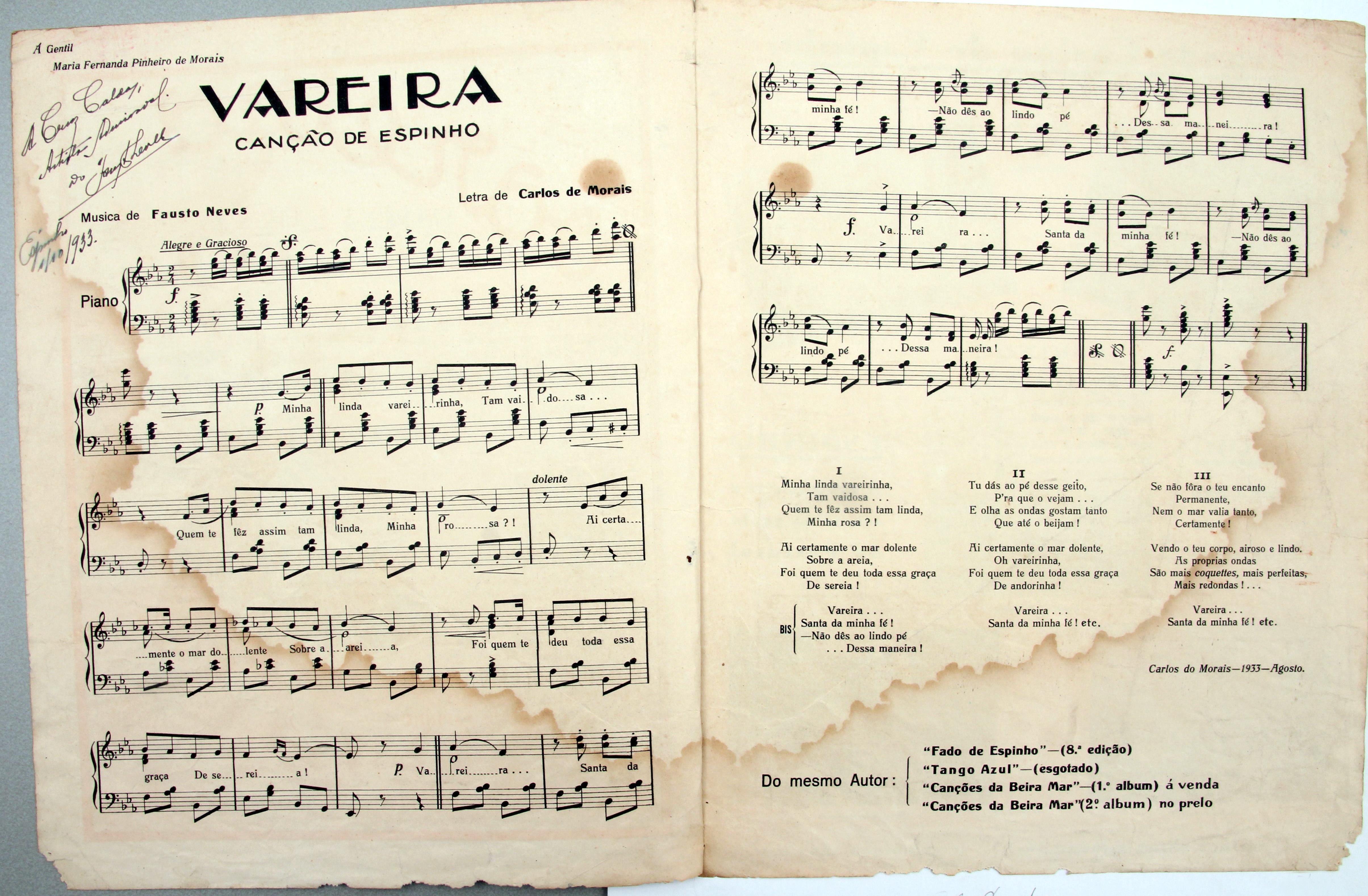 Cruz Caldas (2) : 1928-1946 : [pauta musical] : a vareira : marcha canção