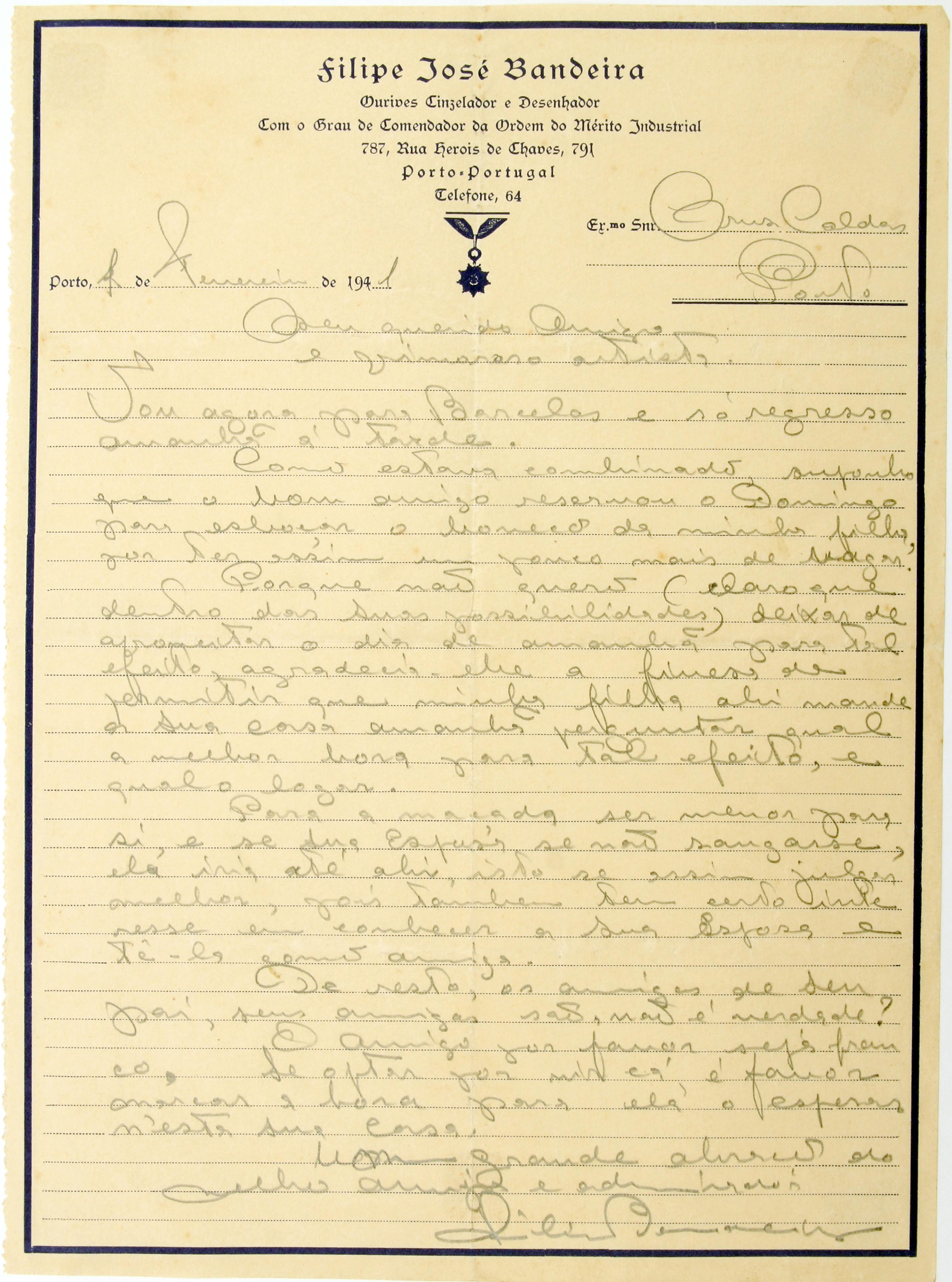 Cruz Caldas (2) : 1928-1946 : [carta de Filipe José Bandeira a Cruz Caldas]