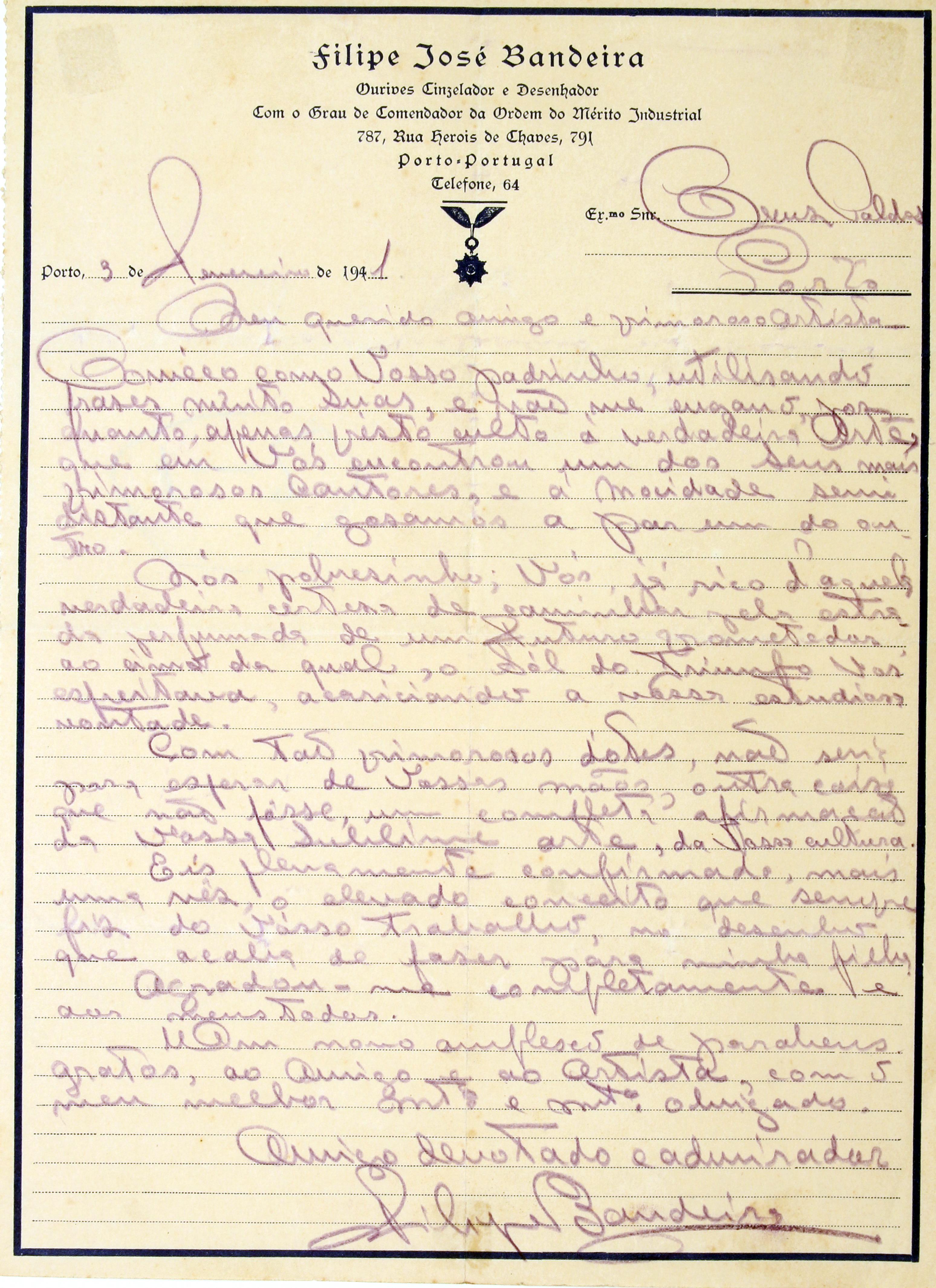 Cruz Caldas (2) : 1928-1946 : [carta de Filipe José Bandeira a Cruz Caldas]