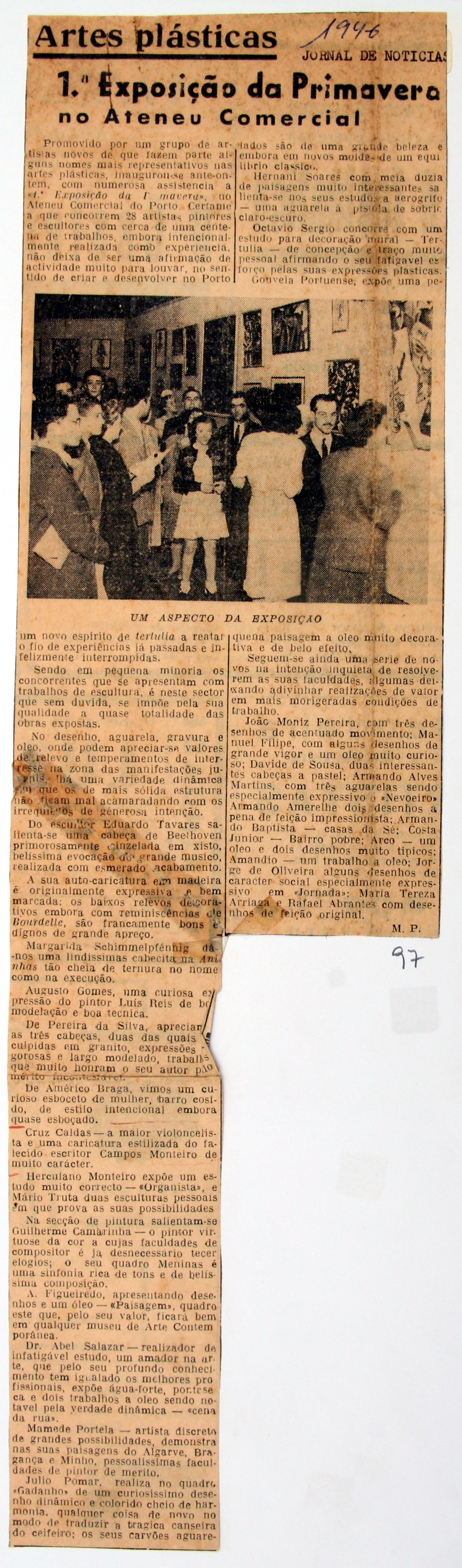 Cruz Caldas (2) : 1928-1946 : «Jornal de Notícias» : artes pláticas : 1.ª exposição da Primavera no Ateneu Comercial