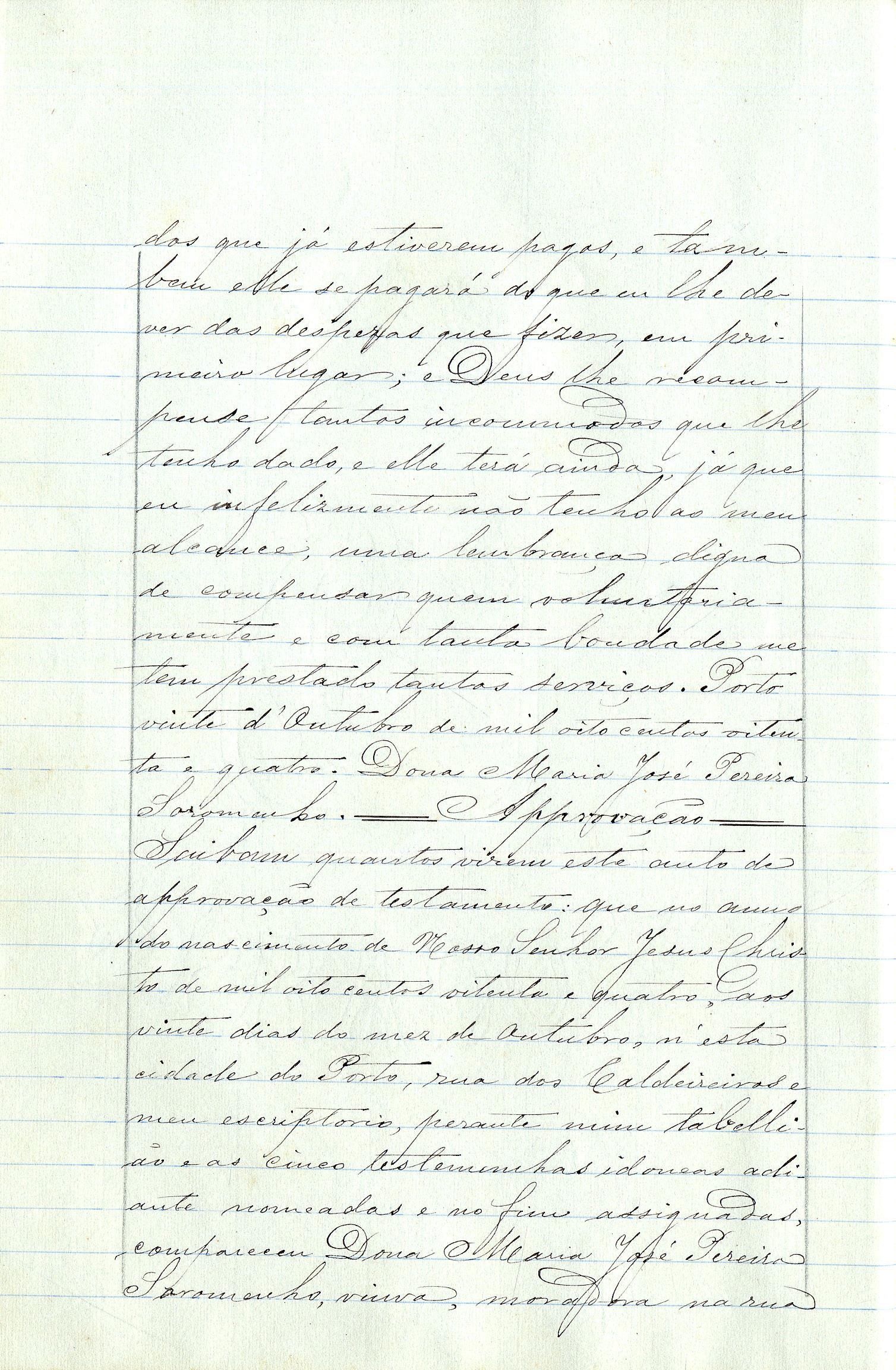 Registo do testamento com que faleceu Maria José Pereira Soromenho