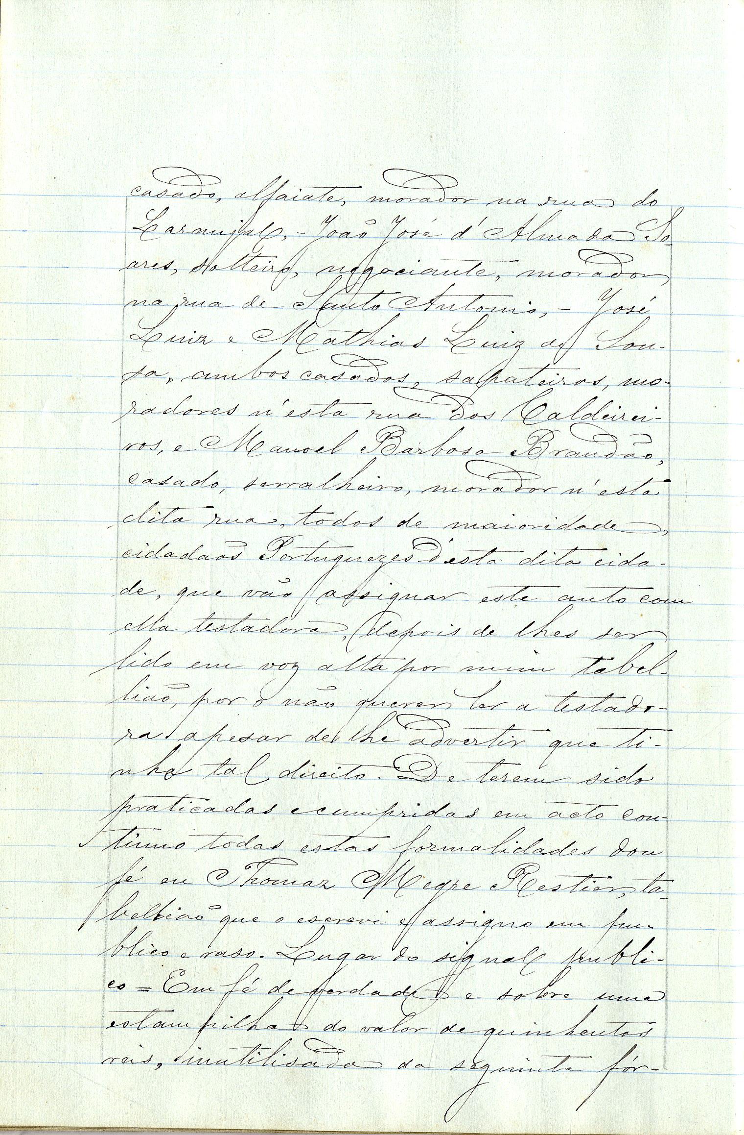 Registo do testamento com que faleceu Maria José Pereira Soromenho