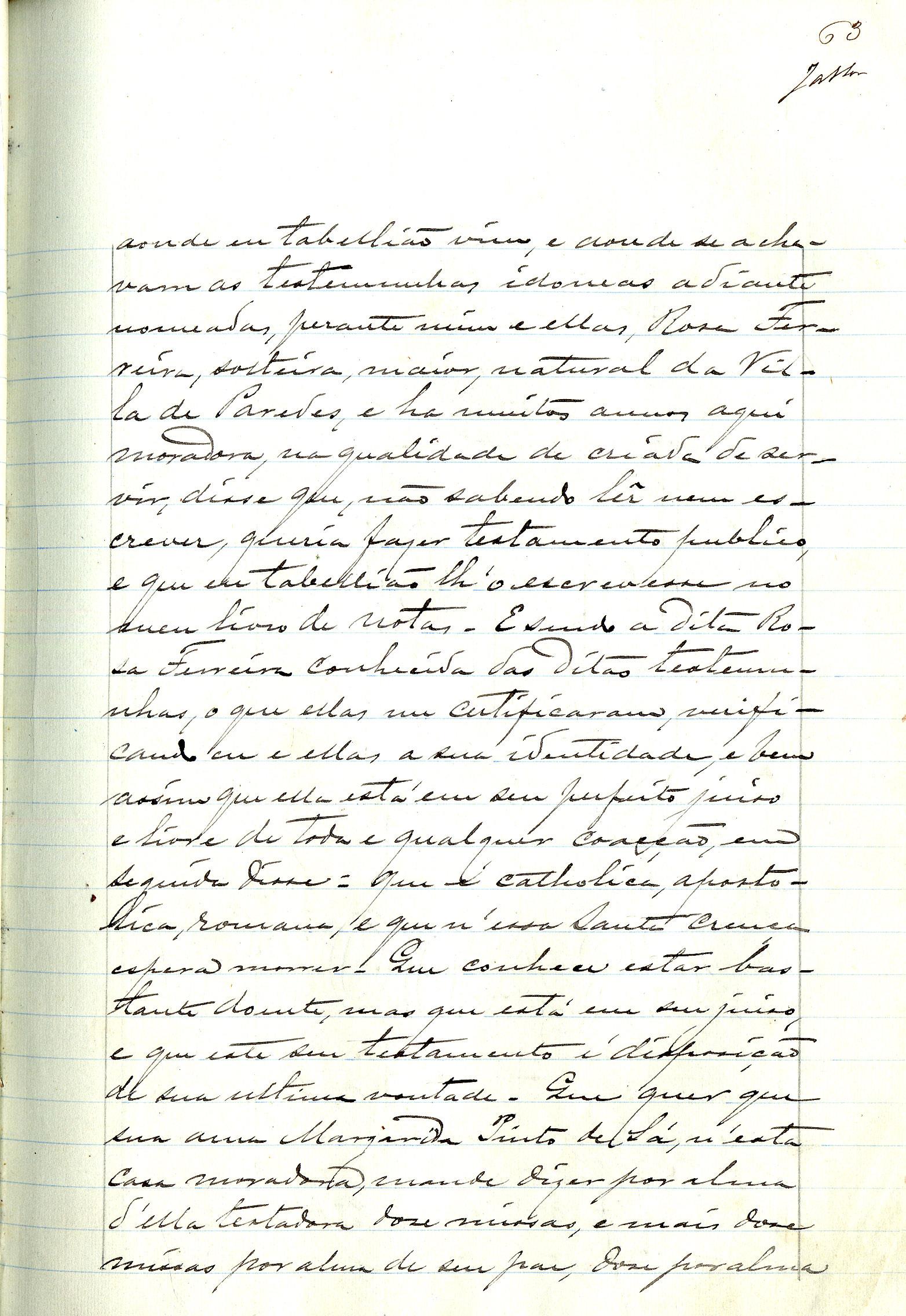Registo do testamento com que faleceu Rosa Ferreira, criada de servir