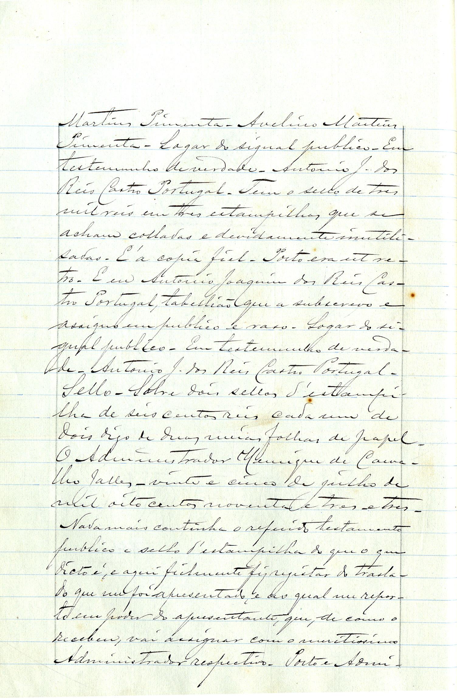 Registo do testamento com que faleceu Rosa Ferreira, criada de servir