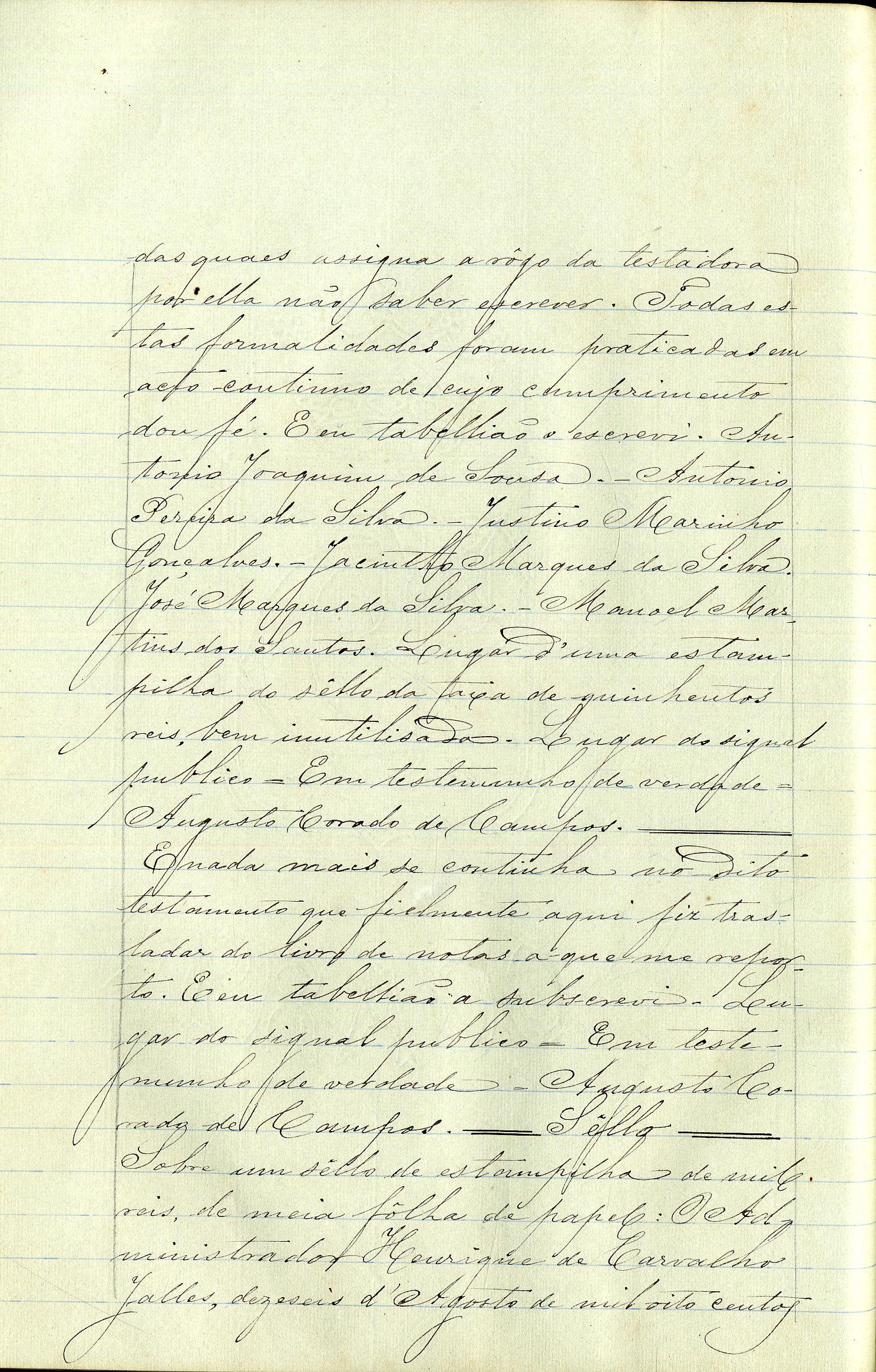 Registo do testamento com que faleceu Maria Alves Teixeira