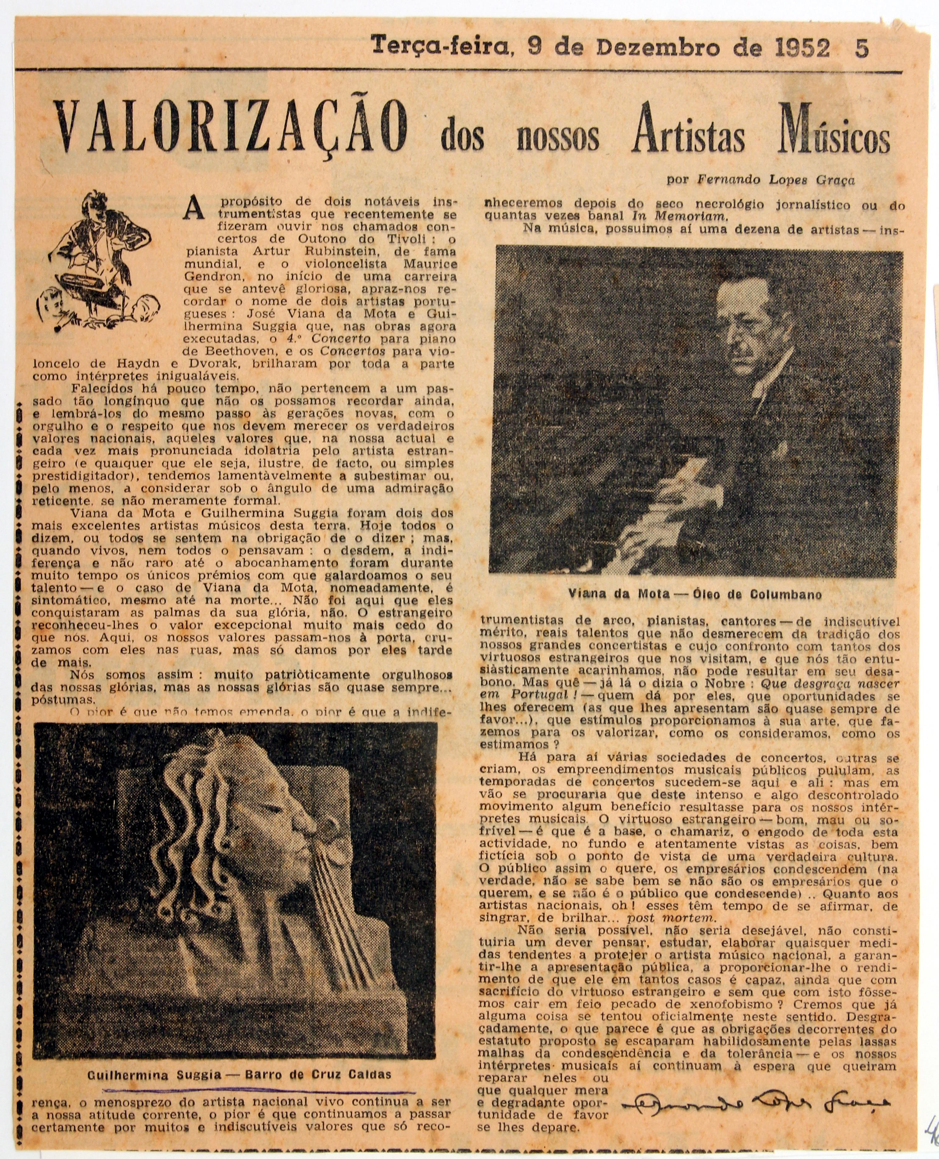 Cruz Caldas (3) : 1946-1965 : valorização dos nossos artstas músicos : Guilhermina Suggia