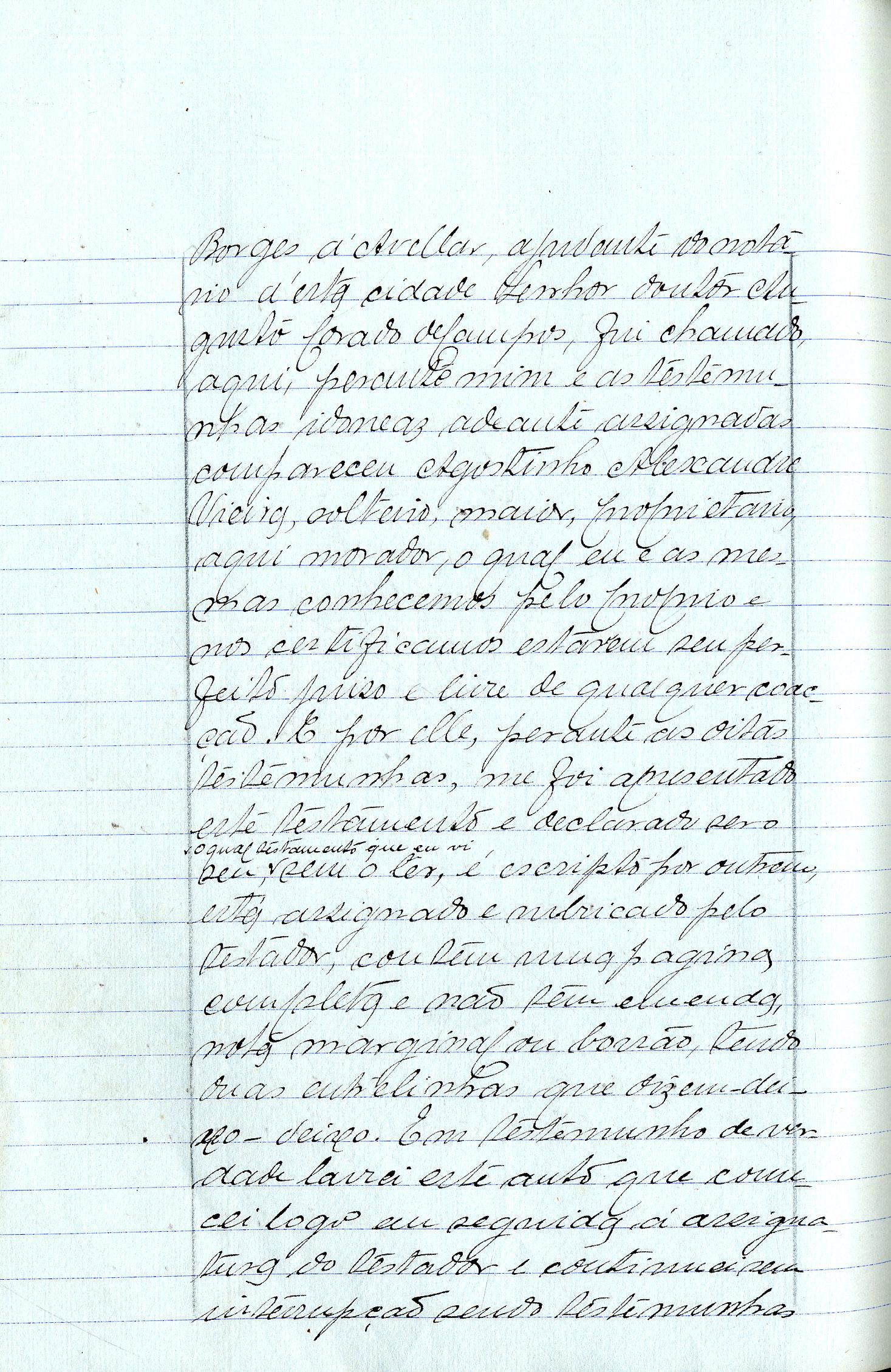 Registo do testamento com que faleceu Agostinho Alexandre Vieira, capitalista