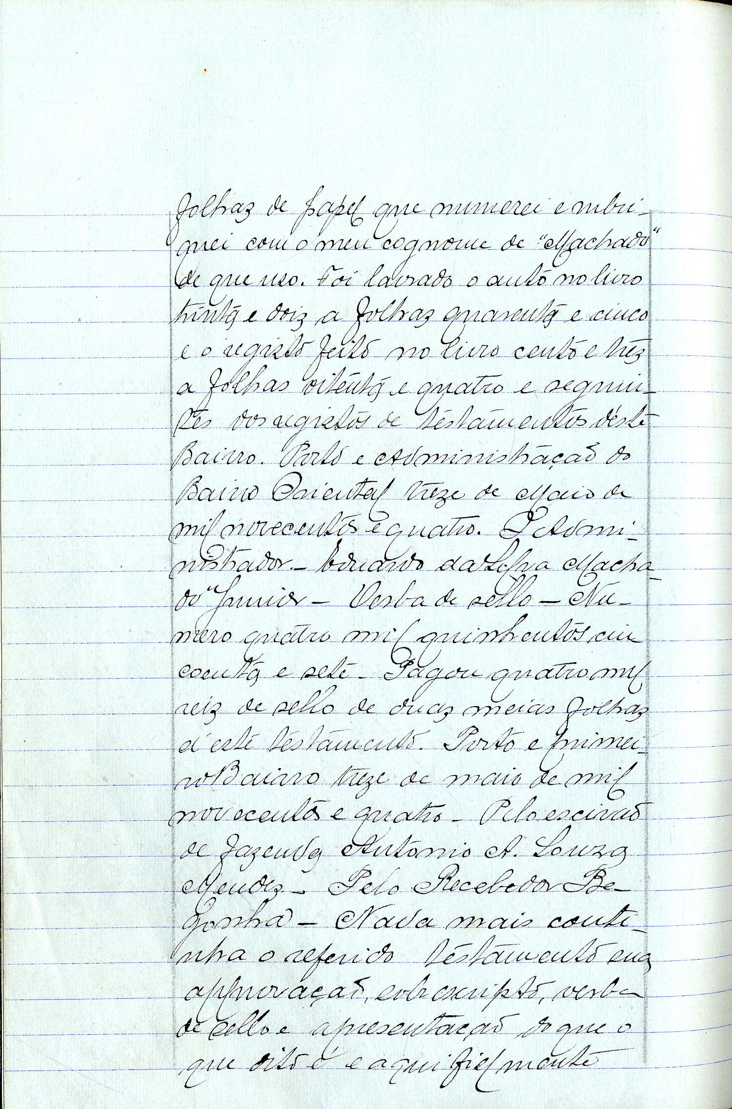 Registo do testamento com que faleceu Agostinho Alexandre Vieira, capitalista