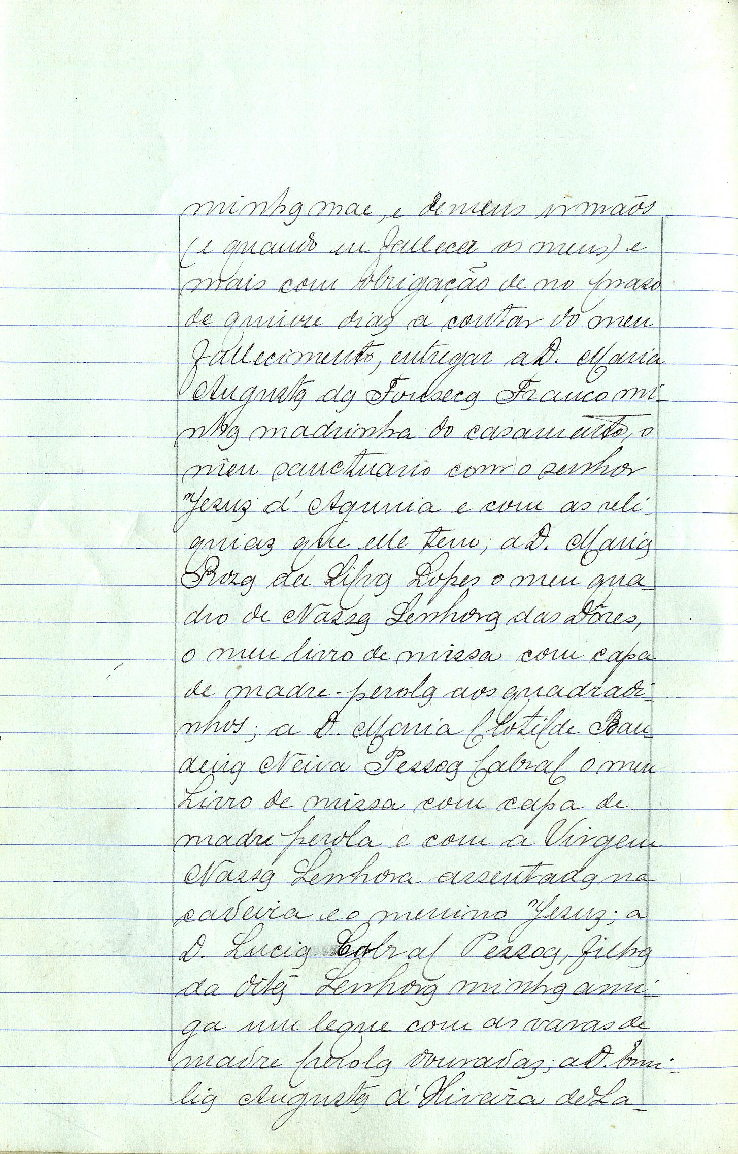 Registo do testamento com que faleceu Amélia de Sousa, casada com José Maria de Almeida Cunha, proprietária