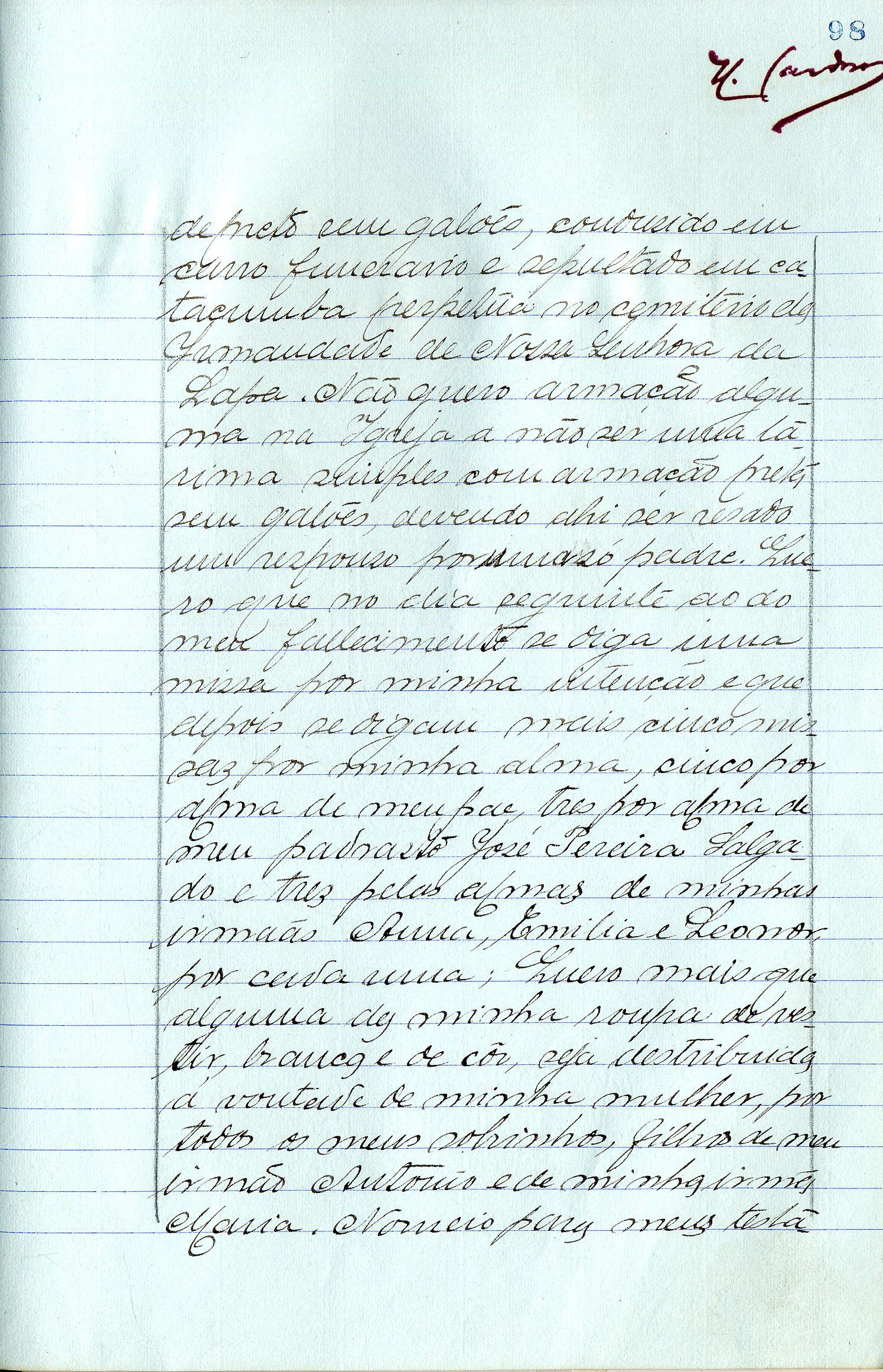 Registo do testamento com que faleceu Alexandre Vicente da Silva,  escrivão de direito na Comarca do Porto