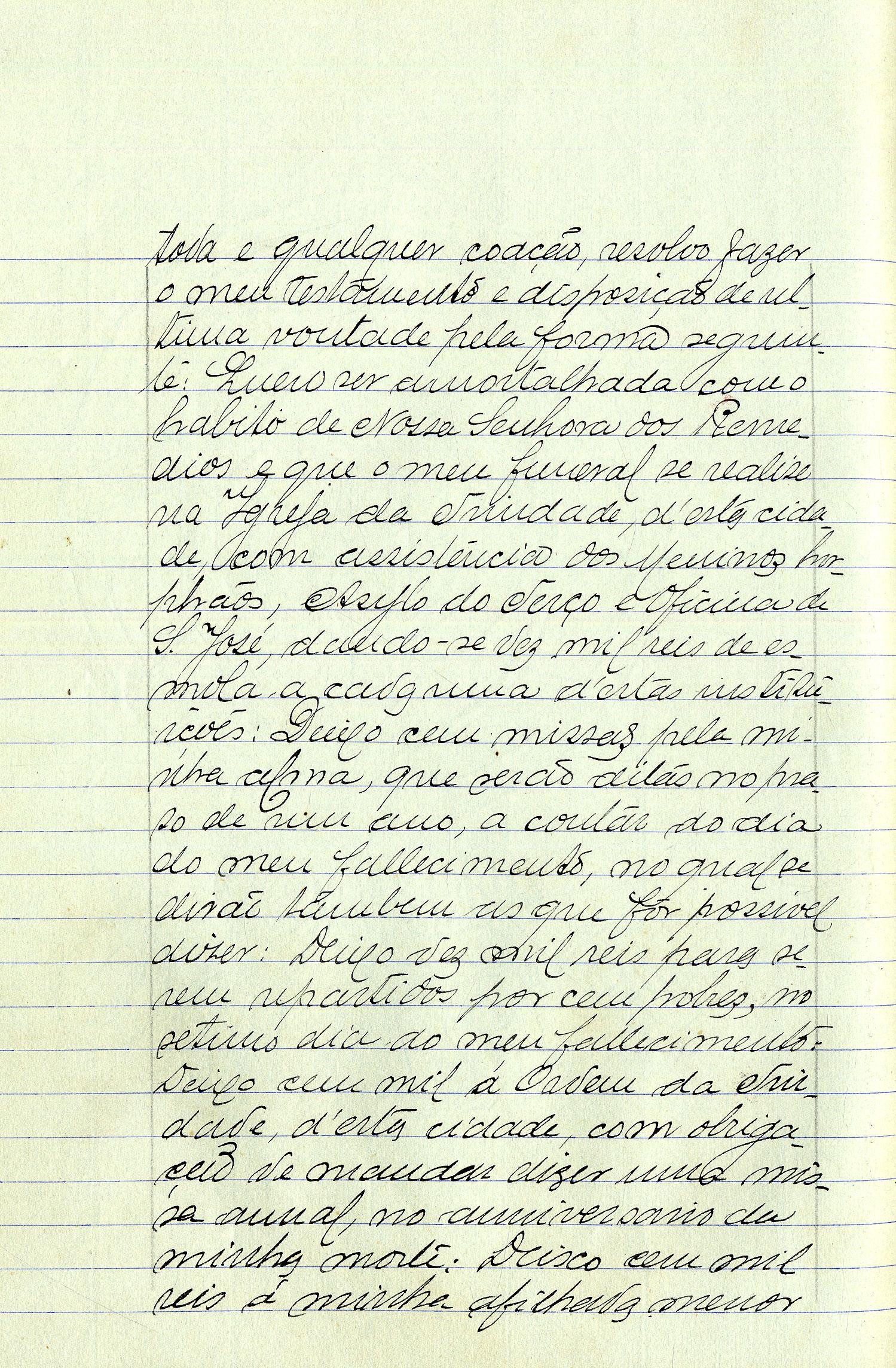 Registo do testamento com que faleceu Amélia Rosa da Purificação Ribeiro, casada com António José Ribeiro Júnior, proprietária