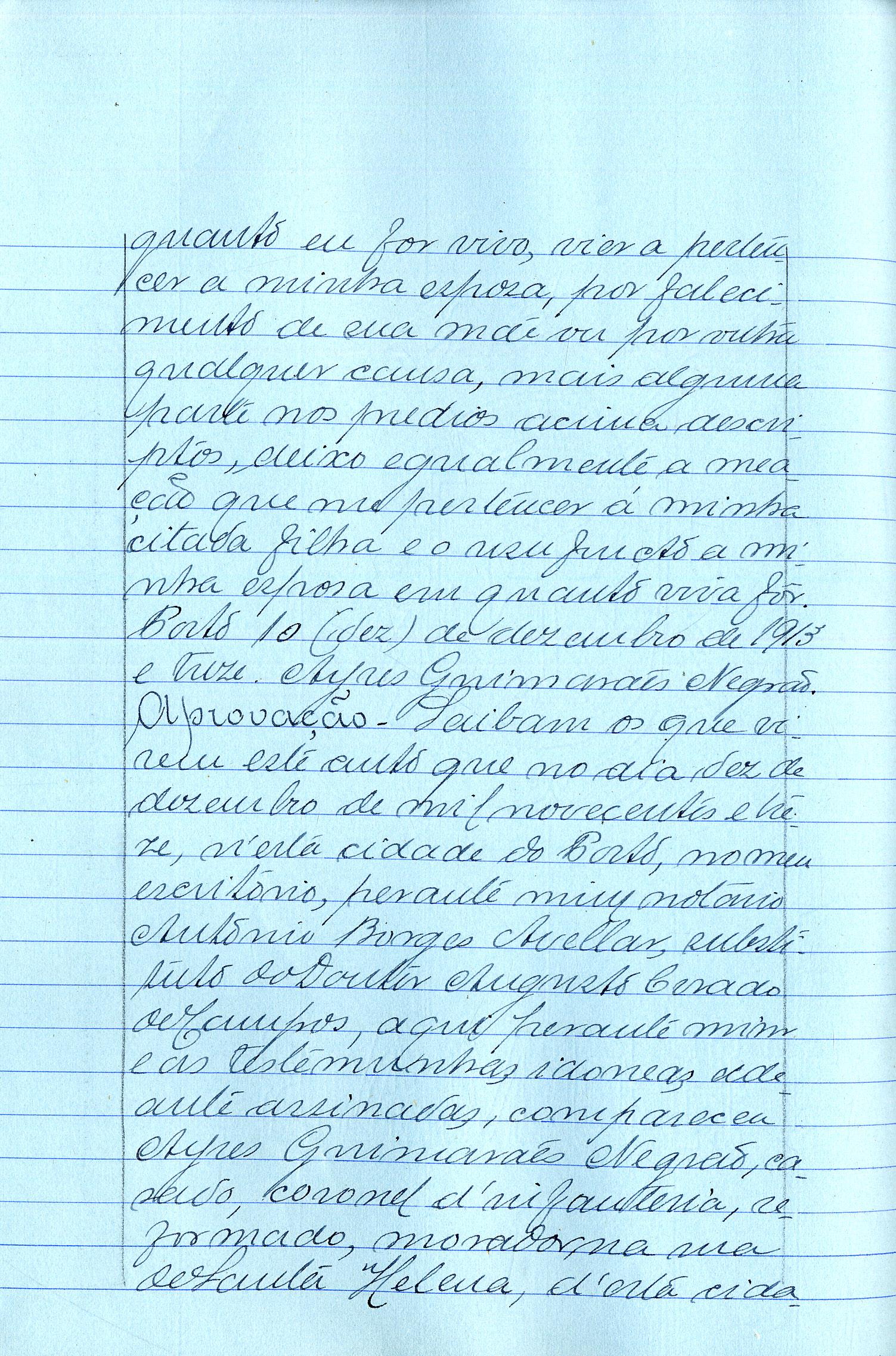 Registo do testamento com que faleceu Aires Guimarães Negrão, Coronel de Infantaria do quadro de reserva