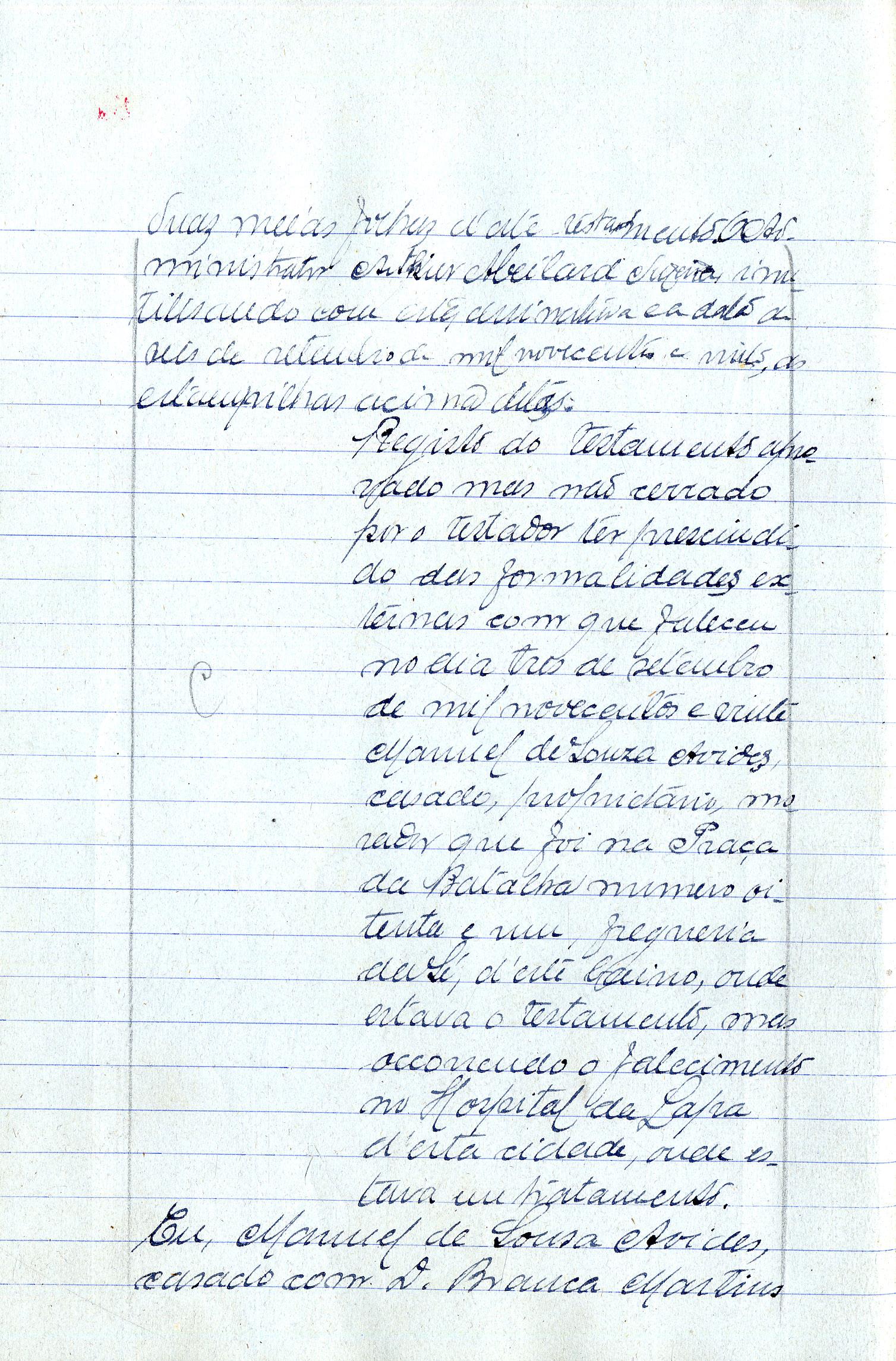 Registo do testamento com que faleceu Manuel de Sousa Avides, proprietário