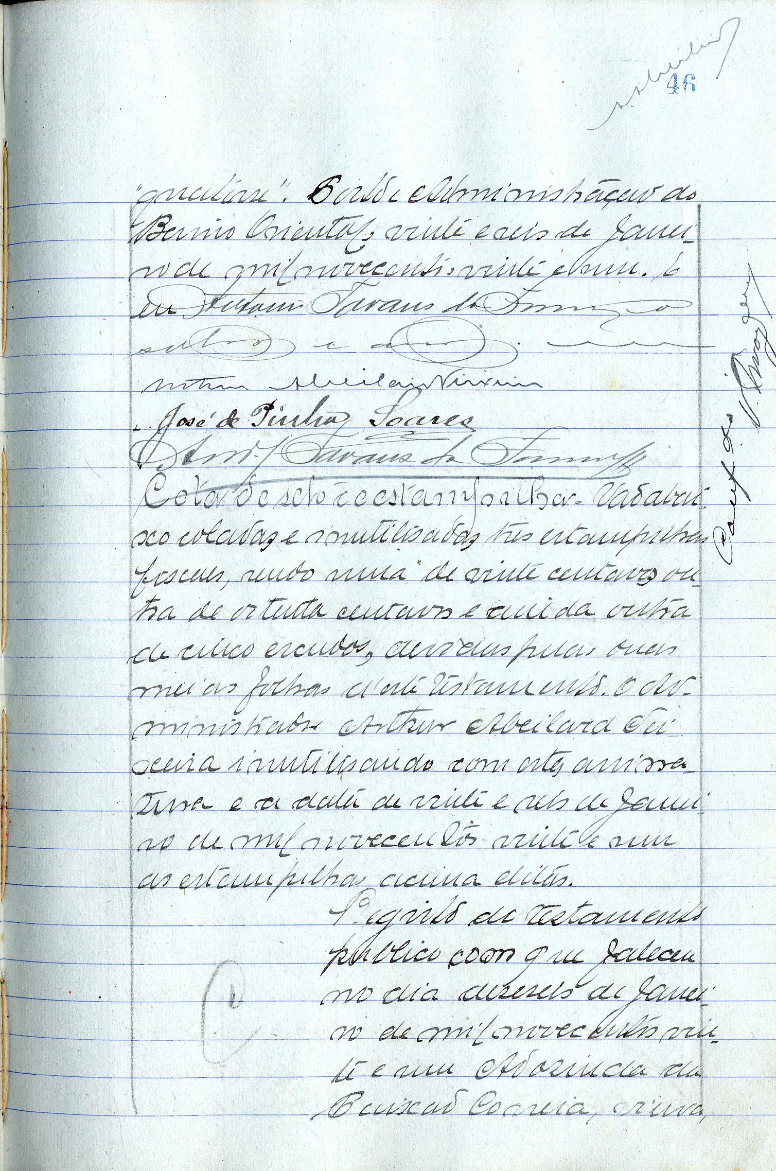 Registo do testamento com que faleceu Adosinda da Paixão Correia, viúva de Caetano Correia, proprietária