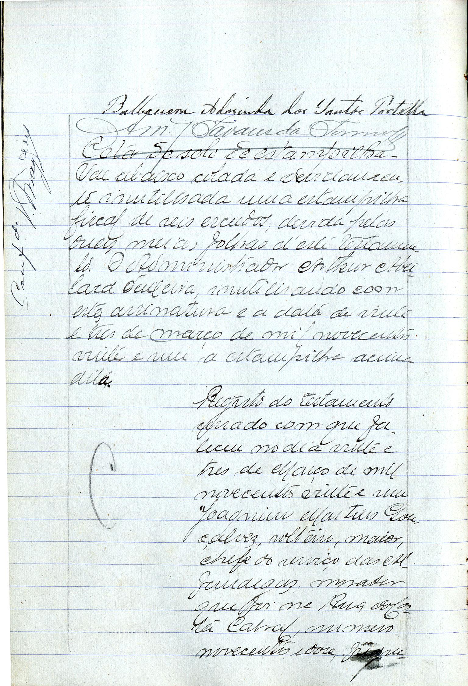 Registo do testamento com que faleceu Amélia Adelaide Ferraz, viúva de Francisco Luís Ferraz, dona de casa