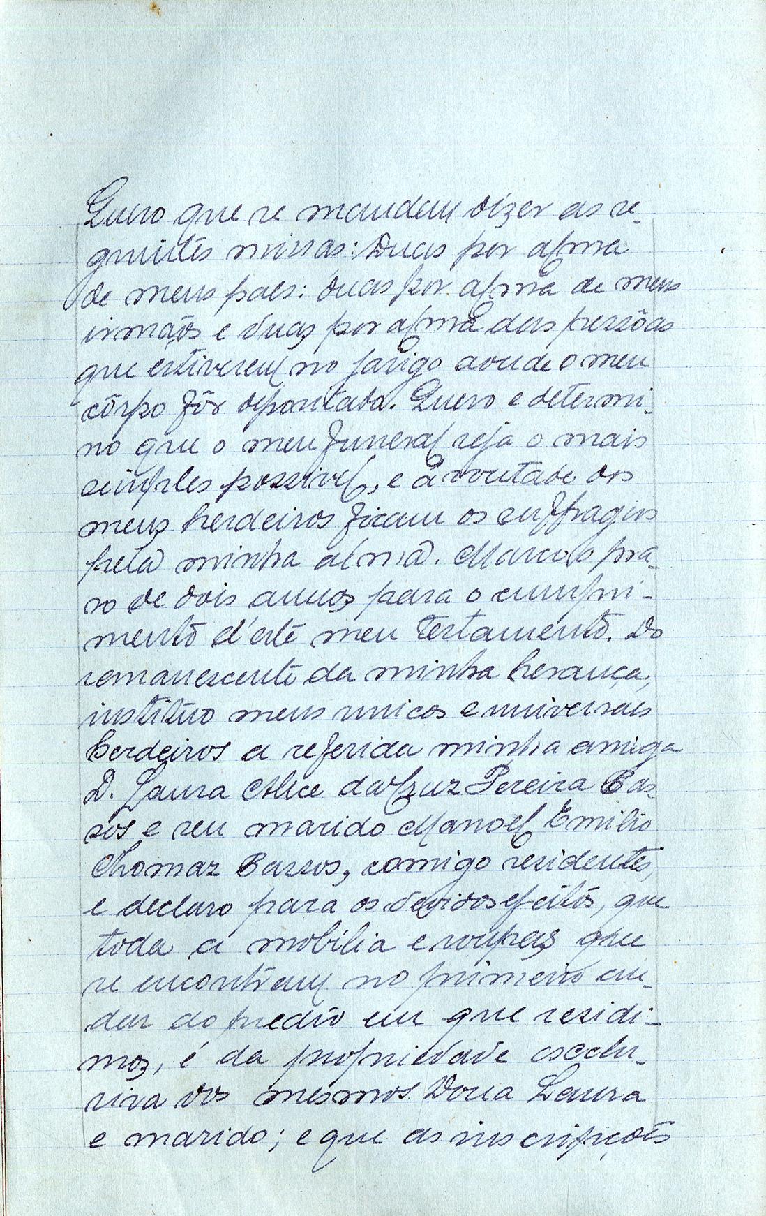 Registo do testamento com que faleceu Amélia Augusta dos Santos, proprietária