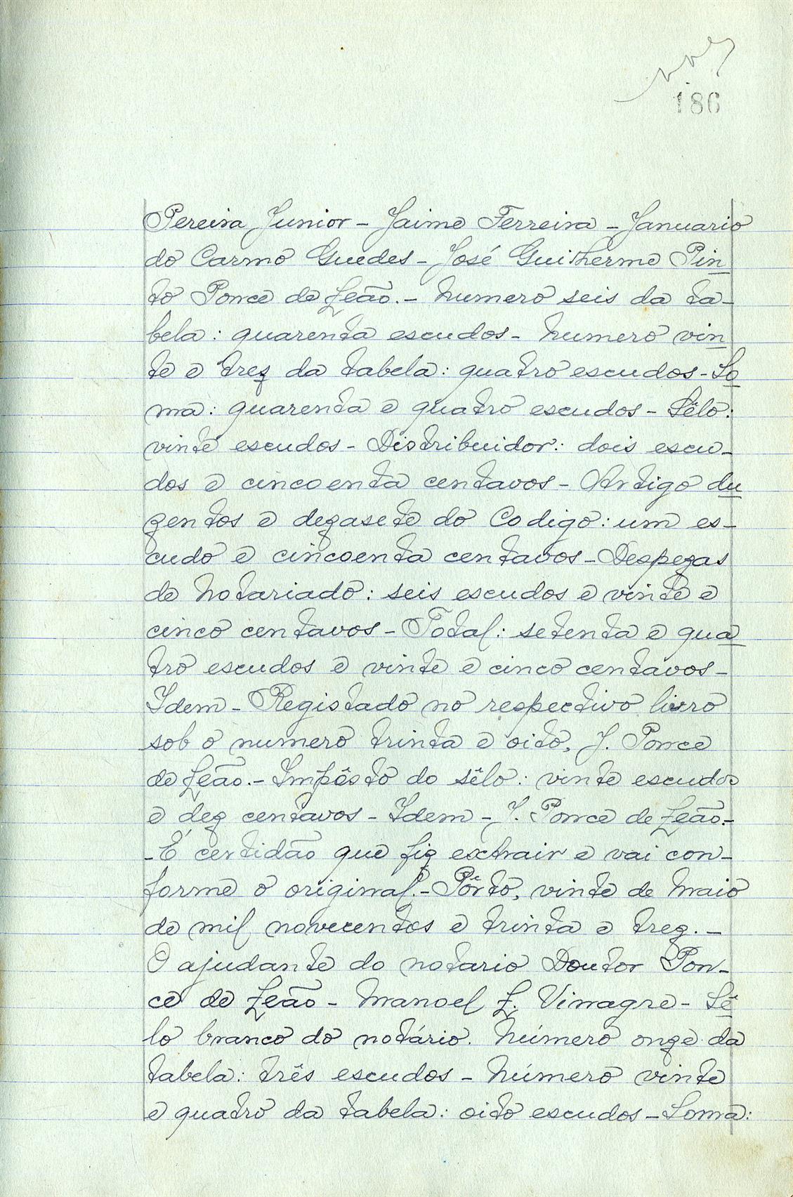 Registo do testamento com que faleceu Afonso Pinto de Carvalho, industrial