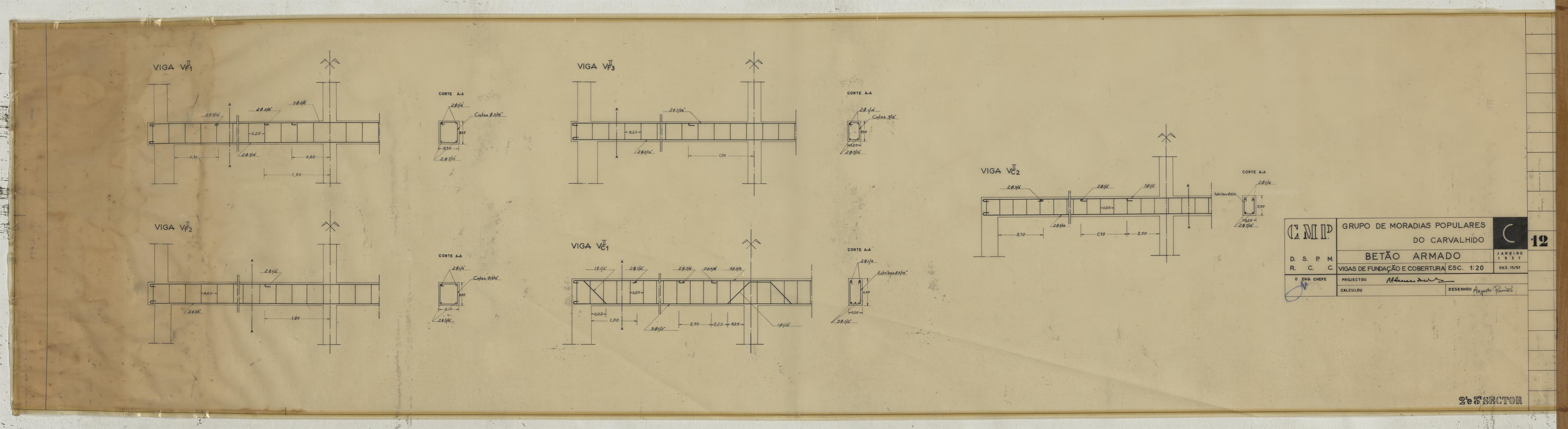 Bairro do Carvalhido : fundações e estrutura : estabilidade : pormenores de vigas, pilares e lajes
