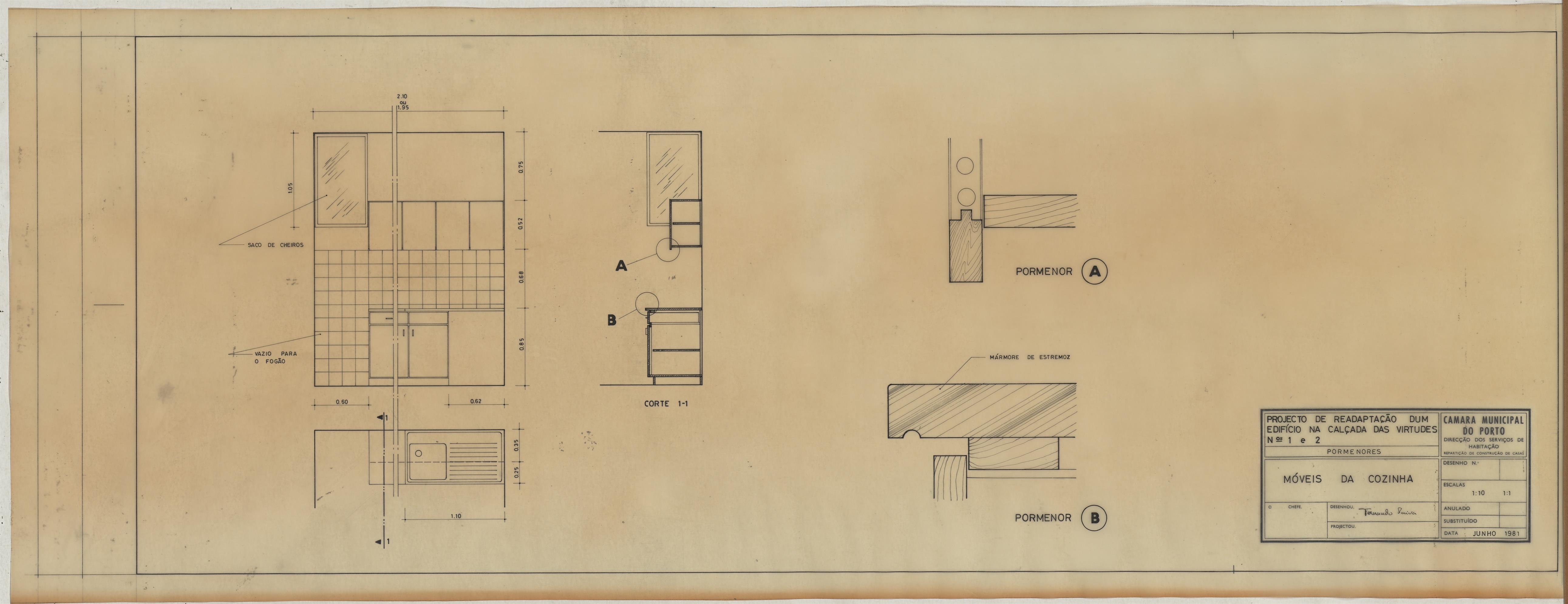 Projeto de readaptação de um edifício na Calçada das Virtudes n.º 1 e n.º 2 : arquitetura : pormenores : mobiliário