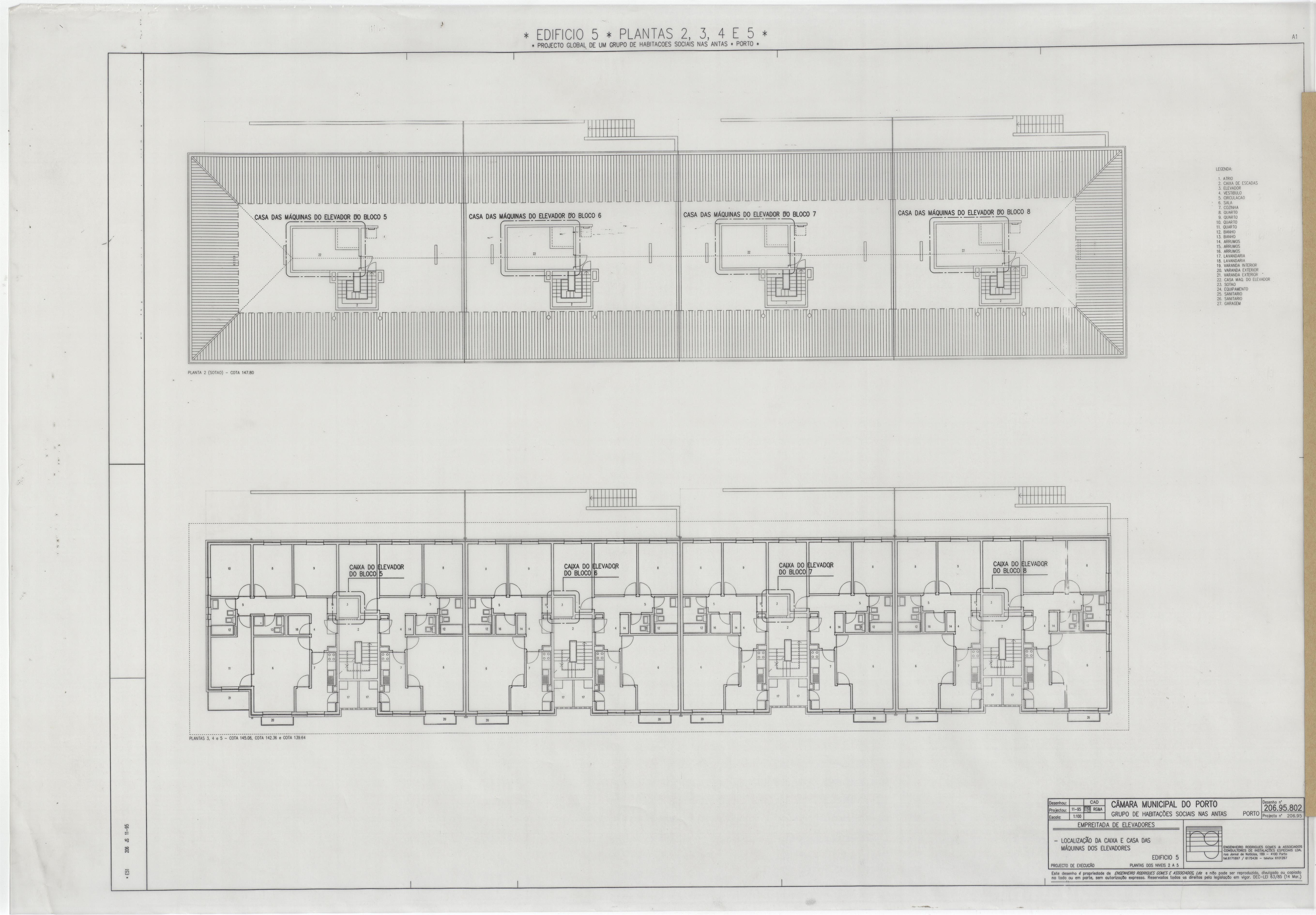 Grupo de habitações sociais nas Antas I e II : sistema de transporte de pessoas e cargas : elevadores : edifício 5