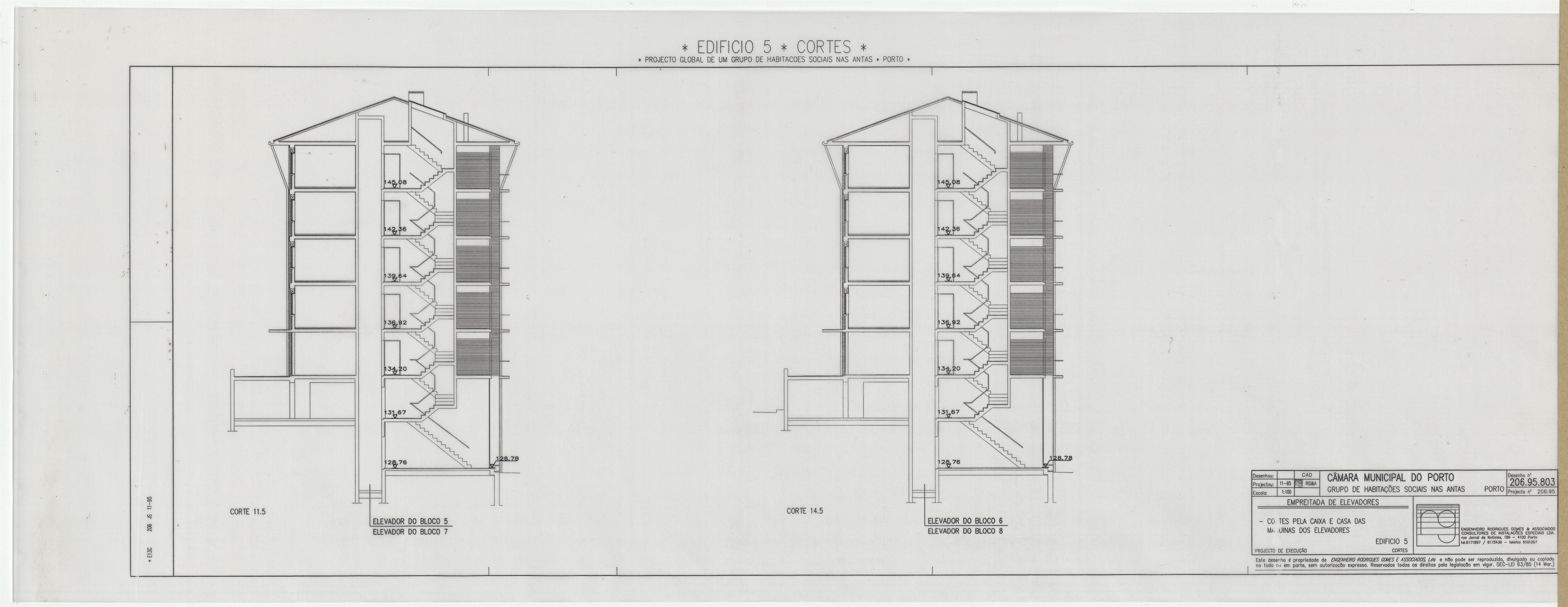 Grupo de habitações sociais nas Antas I e II : sistema de transporte de pessoas e cargas : elevadores : edifício 5