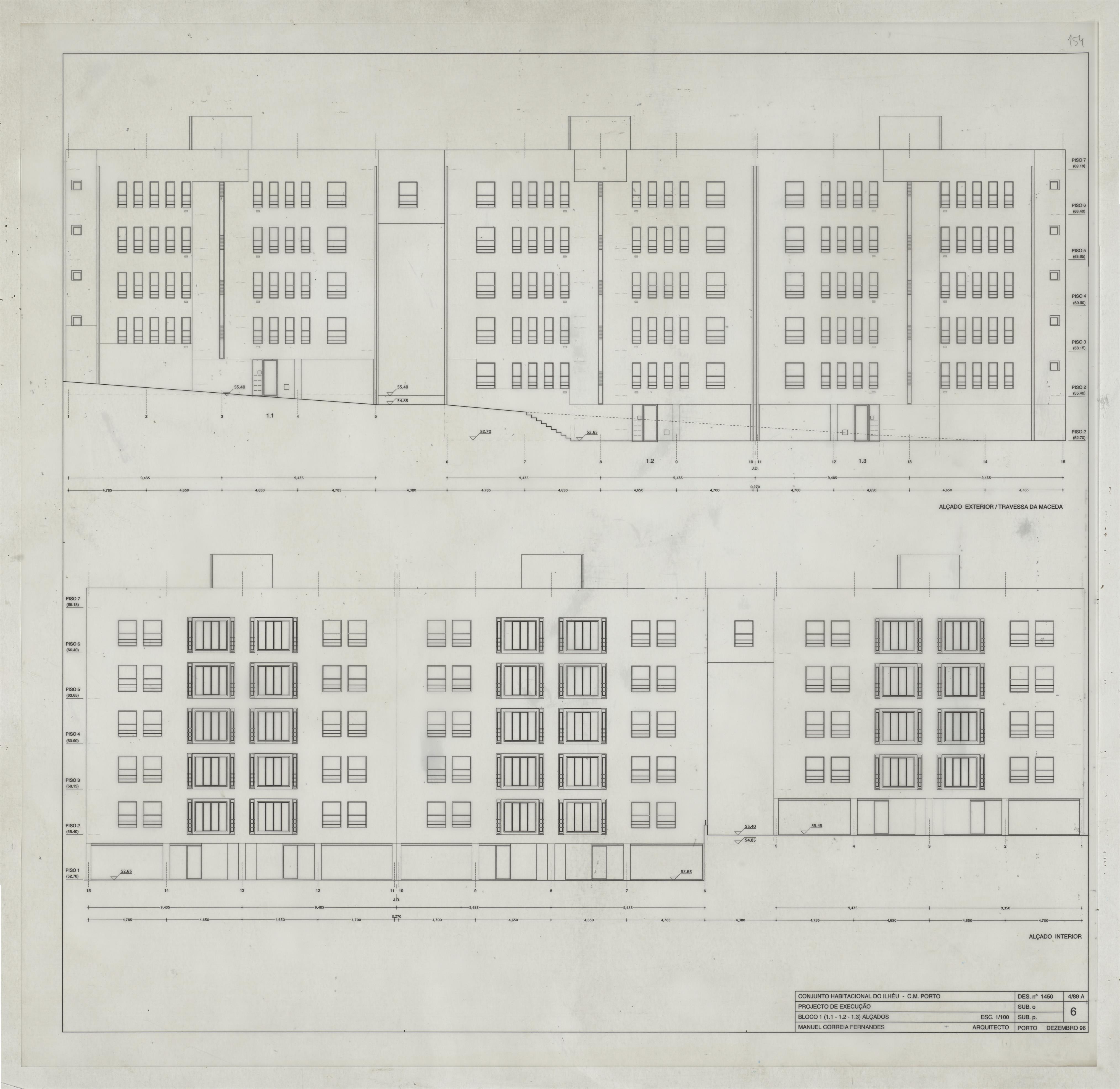 Conjunto habitacional do Ilhéu : arquitetura : alçados/cortes : bloco 1
