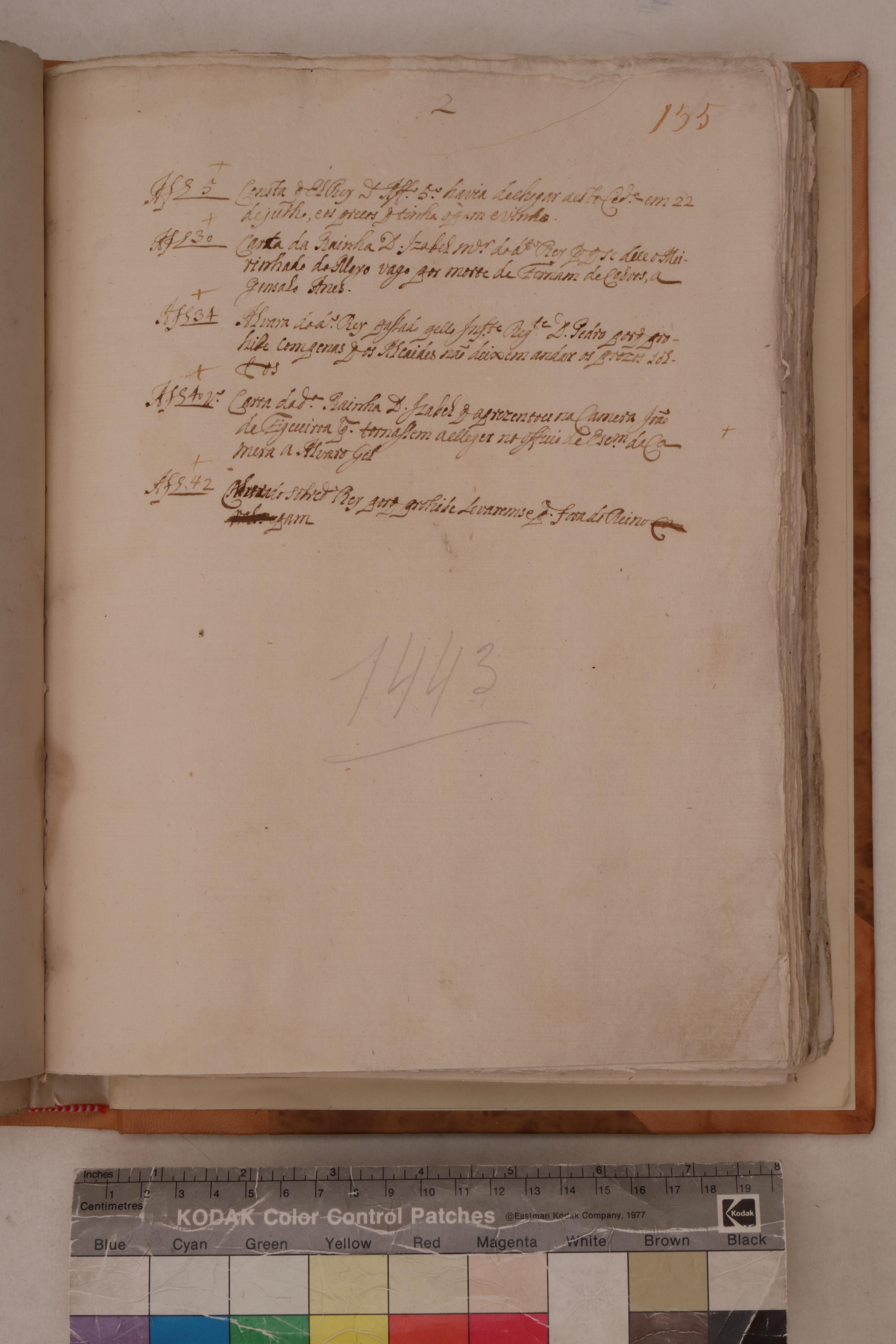 [Índice de documentos régios do livro de Vereações de 1442-1443]