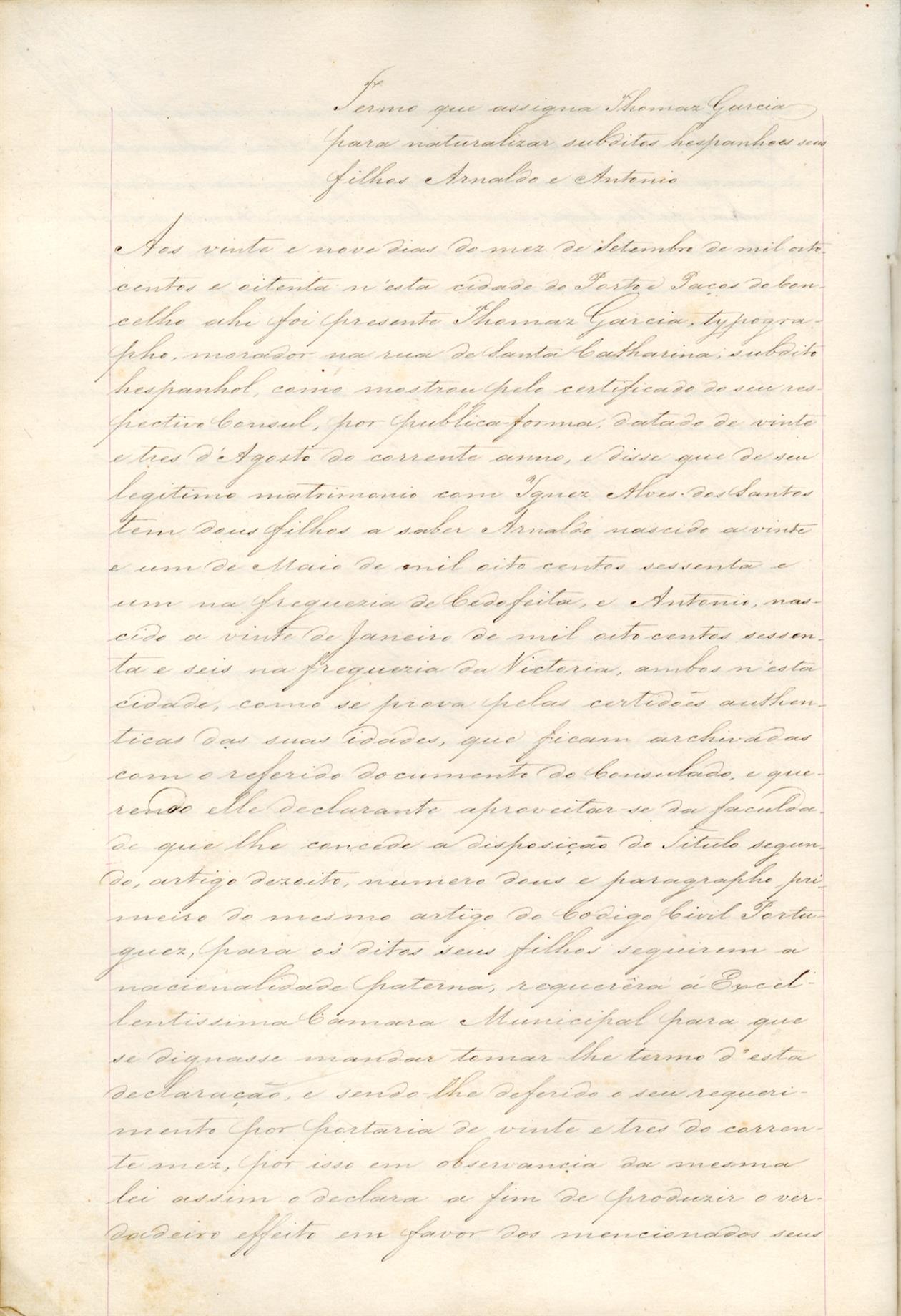 [Termo declarativo de nacionalidade de Thomaz Garcia]