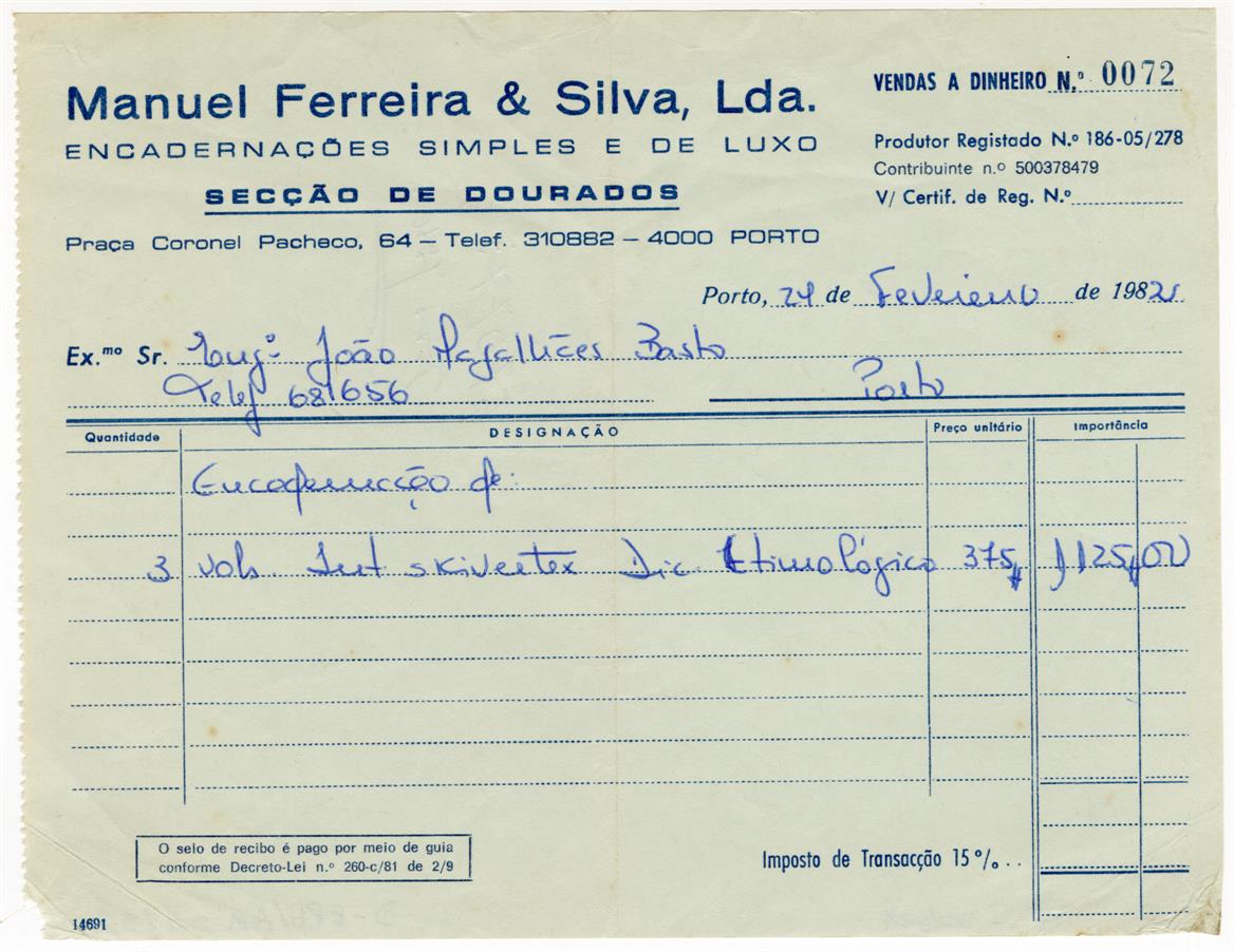 Manuel Ferreira & Silva,Lda. : encadernações simples e de luxo : secção de dourados