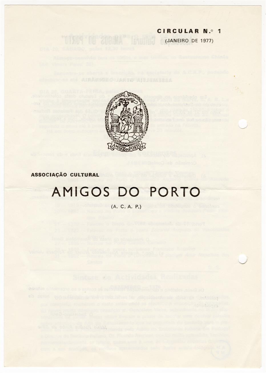 Associação Cultural Amigos do Porto : circular n.º 1