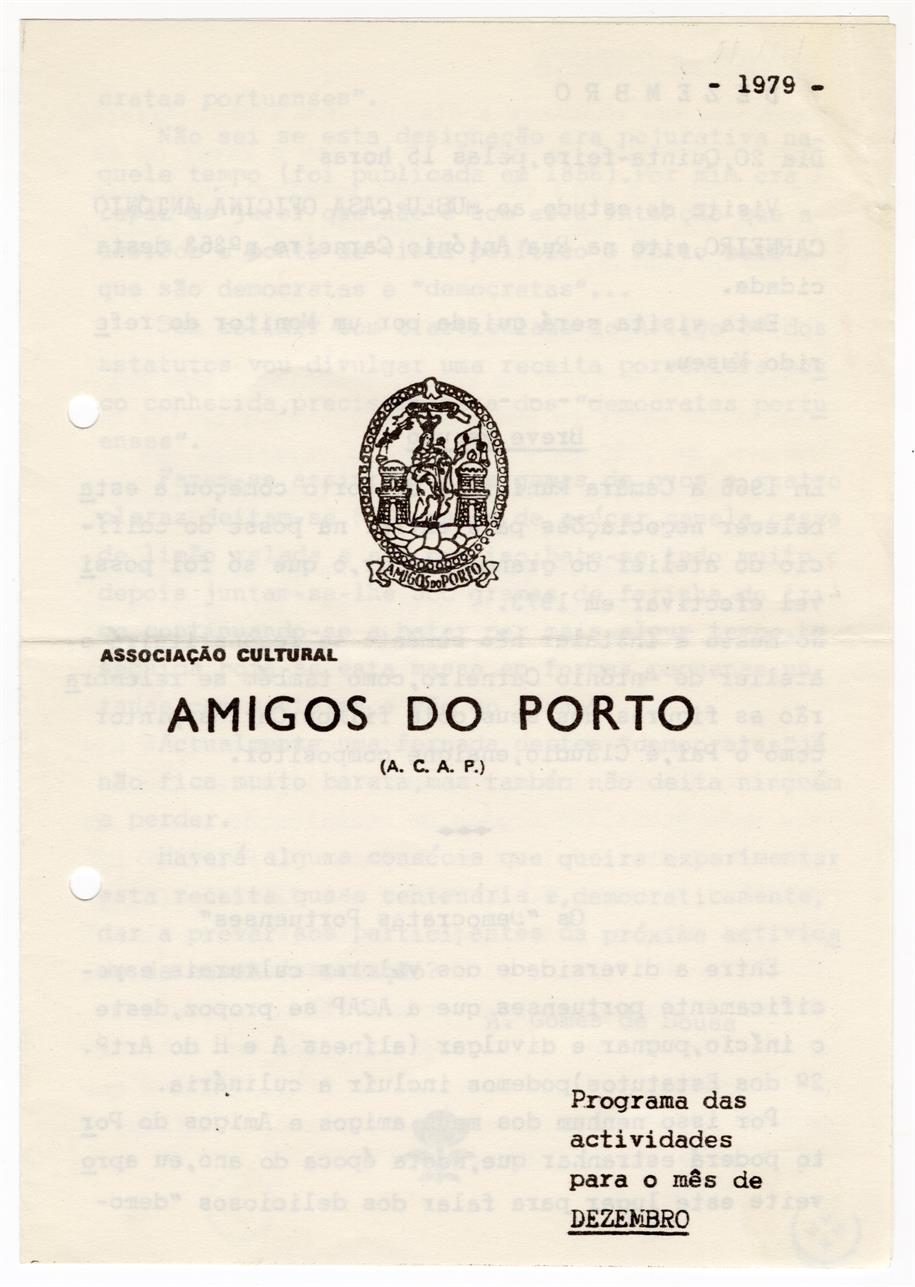 Associação Cultural Amigos do Porto : programa das atividades para o mês de dezembro