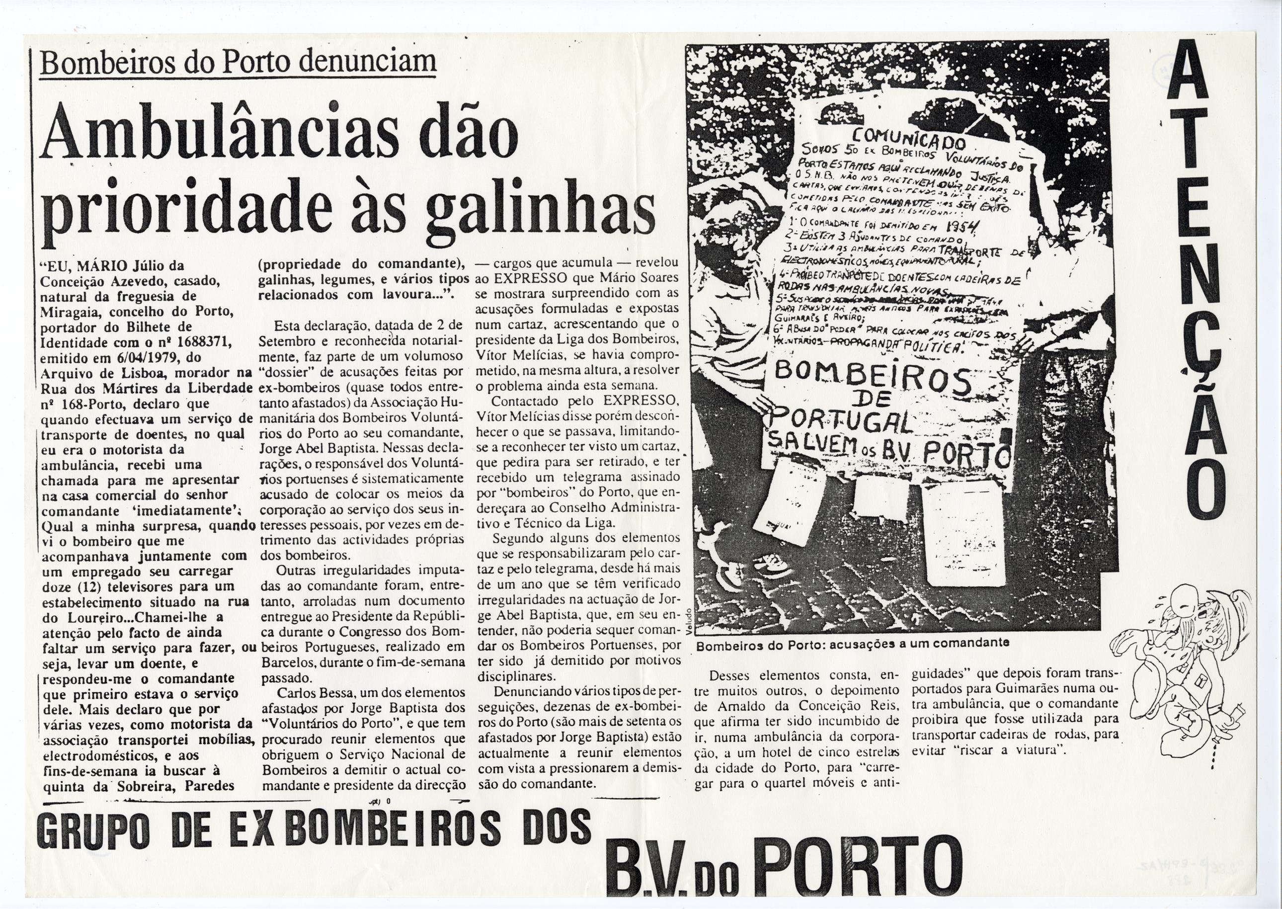 Bombeiros do Porto denunciam : ambulâncias dão prioridade às galinhas