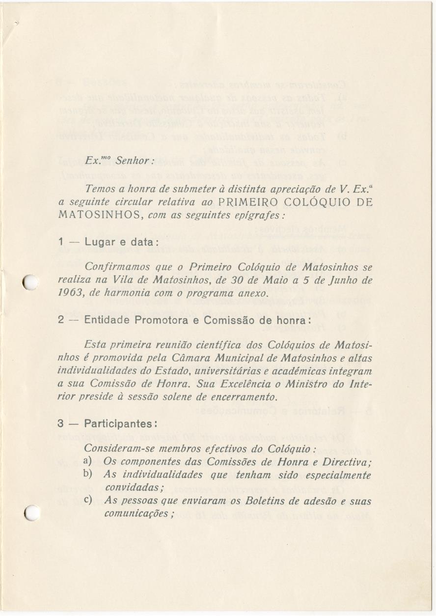 Colóquios de Matosinhos promovidos pela Câmara Municipal de Matosinhos : circular n.º 2