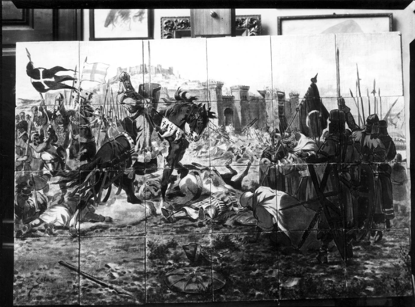Cena de batalha : obra de Jorge Colaço : 1924 : " Virtudes e heróis Lusíadas"