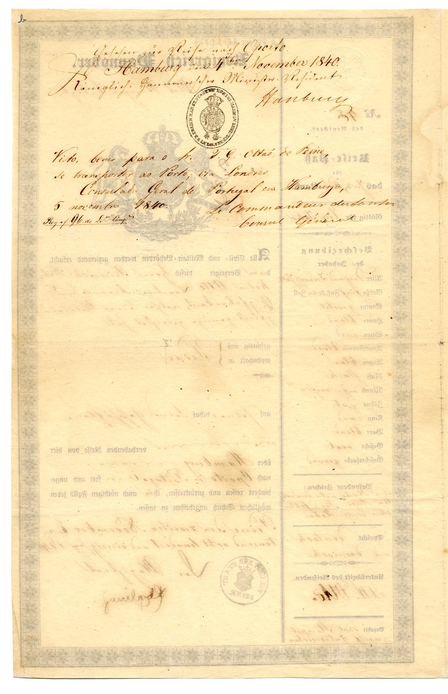 Passaporte de Friedrich Wilhelm Otto