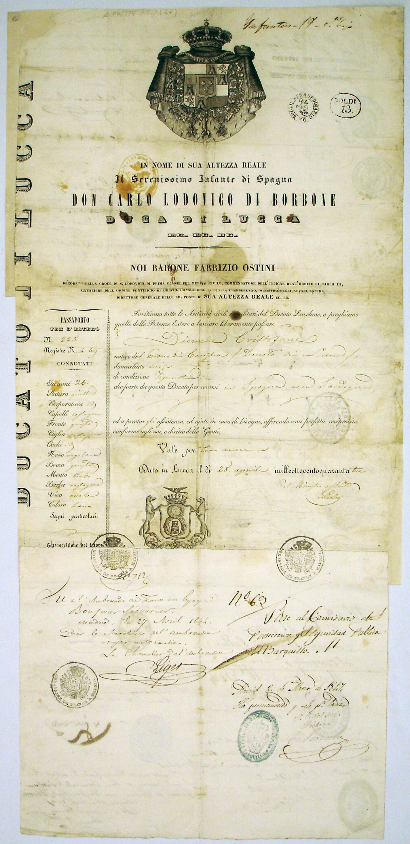 Passaporte de Diomede Cristofani